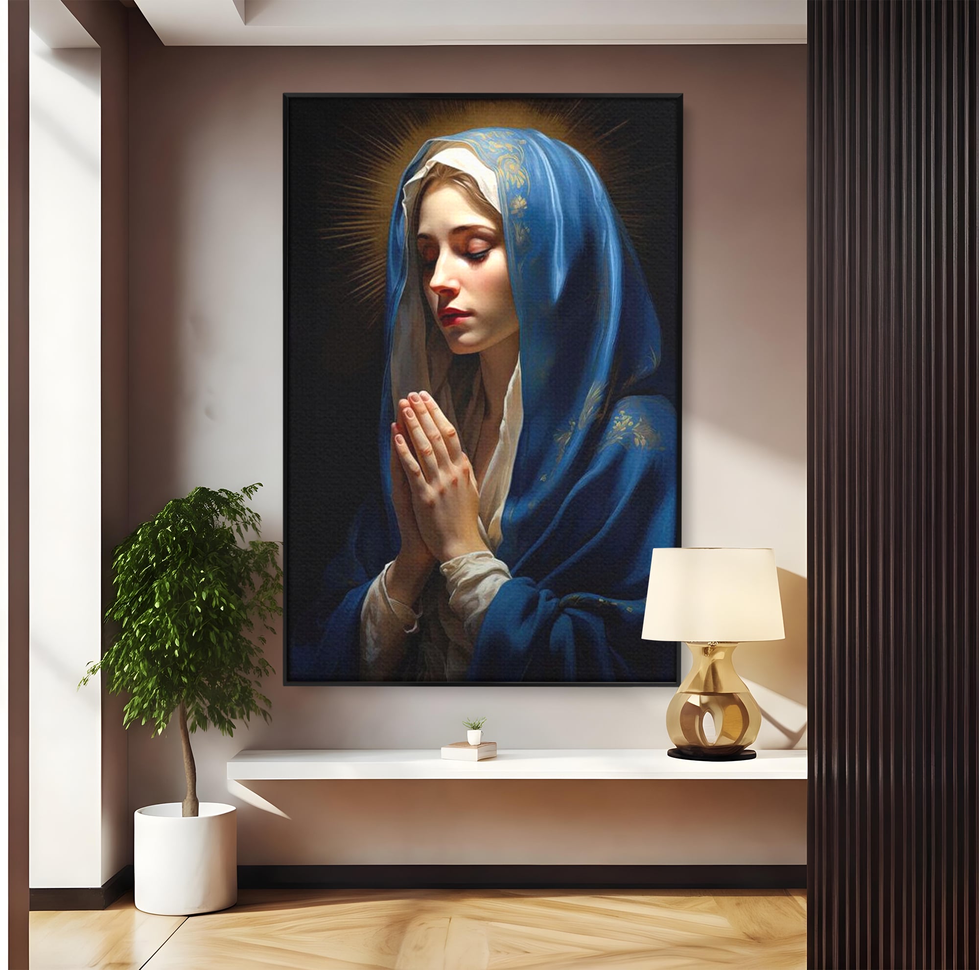 Tablou Canvas Premium LuxCanva® H1035, Rugaciunea Fecioarei, Fecioara Maria, Divinitate, Lumina, Credinta, Har, Rugaciune, Pace, Binecuvantare, Living, Dormitor