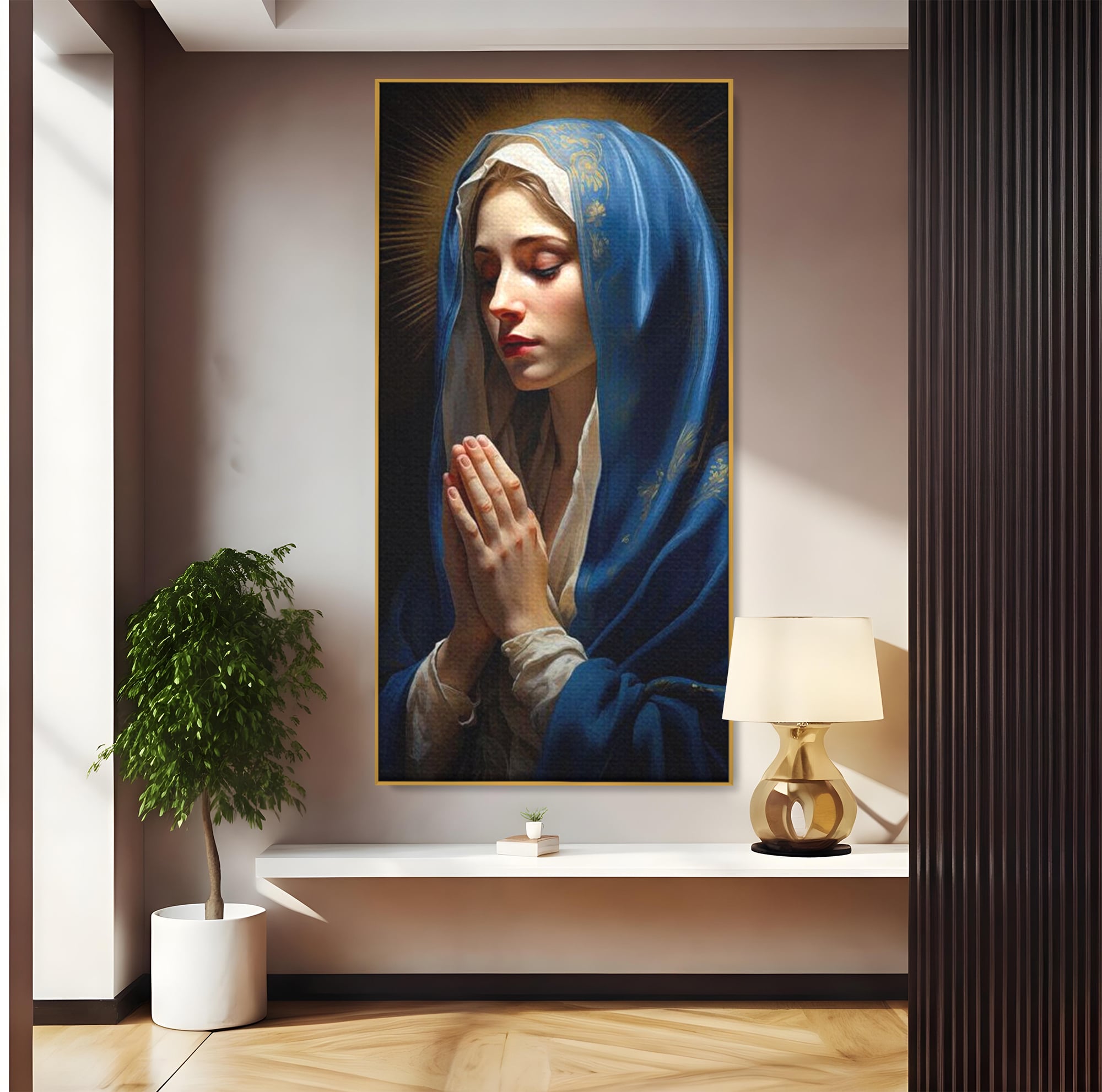 Tablou Canvas Premium LuxCanva® H1035, Rugaciunea Fecioarei, Fecioara Maria, Divinitate, Lumina, Credinta, Har, Rugaciune, Pace, Binecuvantare, Living, Dormitor