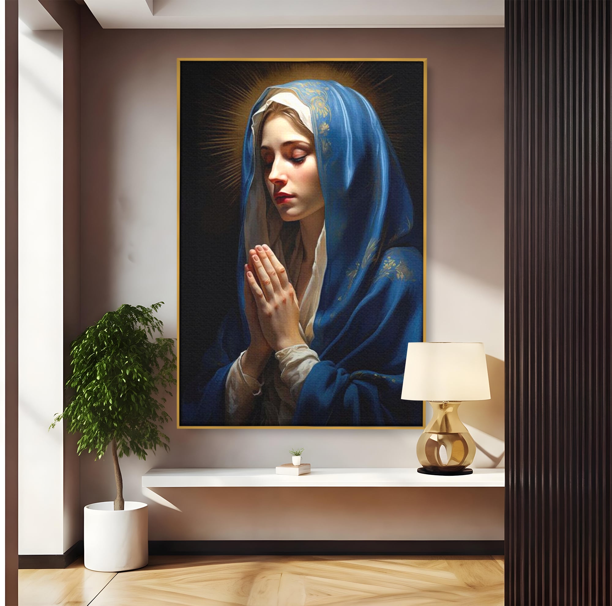 Tablou Canvas Premium LuxCanva® H1035, Rugaciunea Fecioarei, Fecioara Maria, Divinitate, Lumina, Credinta, Har, Rugaciune, Pace, Binecuvantare, Living, Dormitor