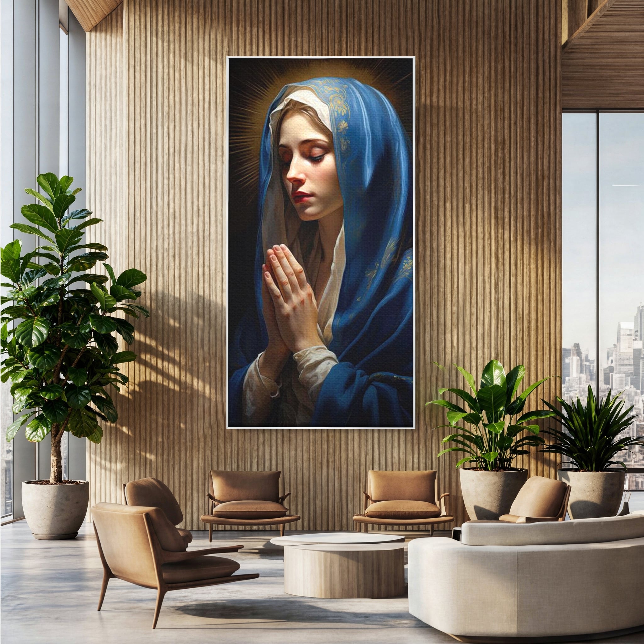 Tablou Canvas Premium LuxCanva® H1035, Rugaciunea Fecioarei, Fecioara Maria, Divinitate, Lumina, Credinta, Har, Rugaciune, Pace, Binecuvantare, Living, Dormitor