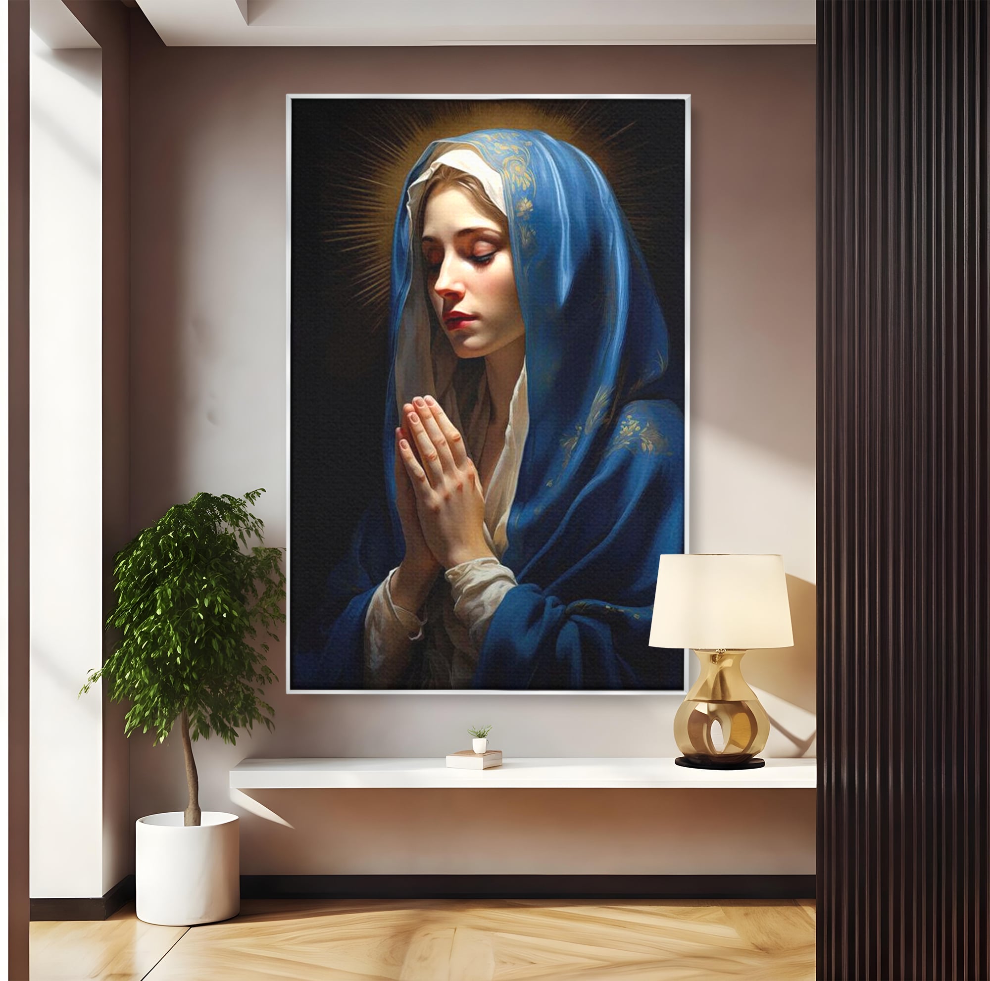 Tablou Canvas Premium LuxCanva® H1035, Rugaciunea Fecioarei, Fecioara Maria, Divinitate, Lumina, Credinta, Har, Rugaciune, Pace, Binecuvantare, Living, Dormitor
