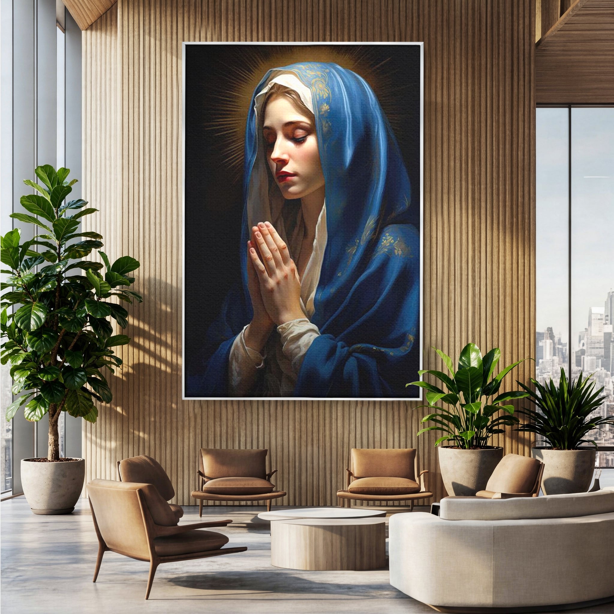 Tablou Canvas Premium LuxCanva® H1035, Rugaciunea Fecioarei, Fecioara Maria, Divinitate, Lumina, Credinta, Har, Rugaciune, Pace, Binecuvantare, Living, Dormitor