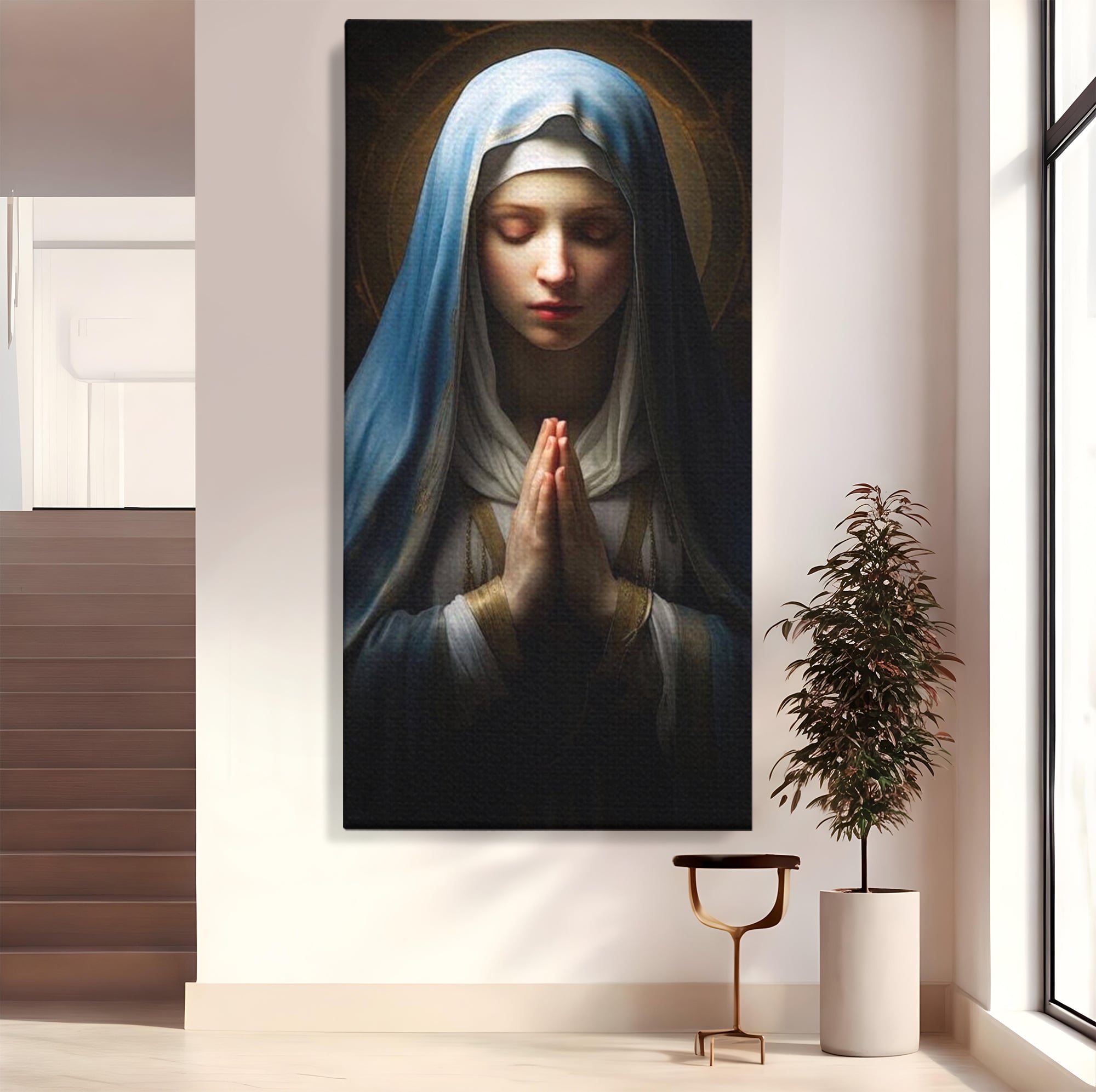 Leinwand Wandkunst Premium Leinwand Wandkunst LuxCanva® H1036, Gebetsfrieden, Jungfrau Maria, Gebet, Frieden, Glaube, Glaube, Gnade, Segen, Segen, Frieden, religiöse Kunst, Wohnen, Schlafzimmer