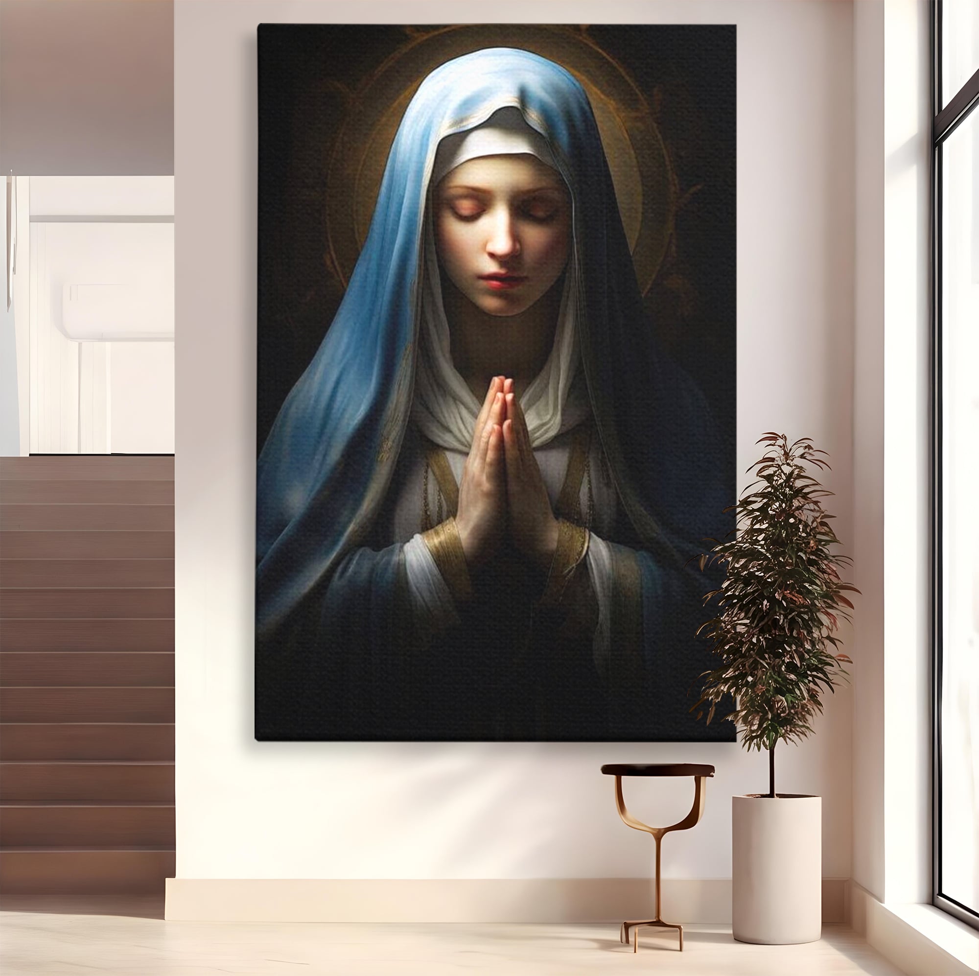 Leinwand Wandkunst Premium Leinwand Wandkunst LuxCanva® H1036, Gebetsfrieden, Jungfrau Maria, Gebet, Frieden, Glaube, Glaube, Gnade, Segen, Segen, Frieden, religiöse Kunst, Wohnen, Schlafzimmer