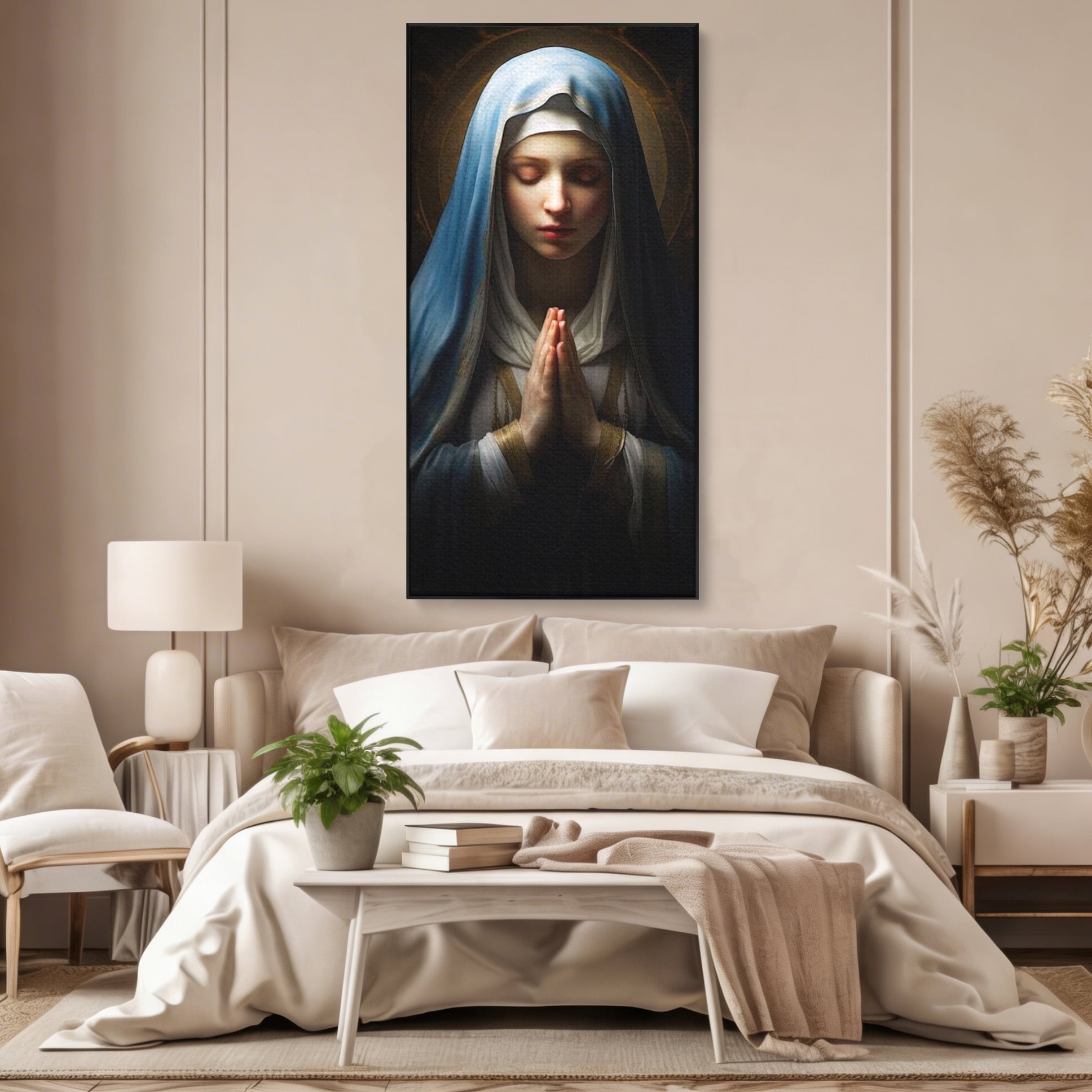 Leinwand Wandkunst Premium Leinwand Wandkunst LuxCanva® H1036, Gebetsfrieden, Jungfrau Maria, Gebet, Frieden, Glaube, Glaube, Gnade, Segen, Segen, Frieden, religiöse Kunst, Wohnen, Schlafzimmer