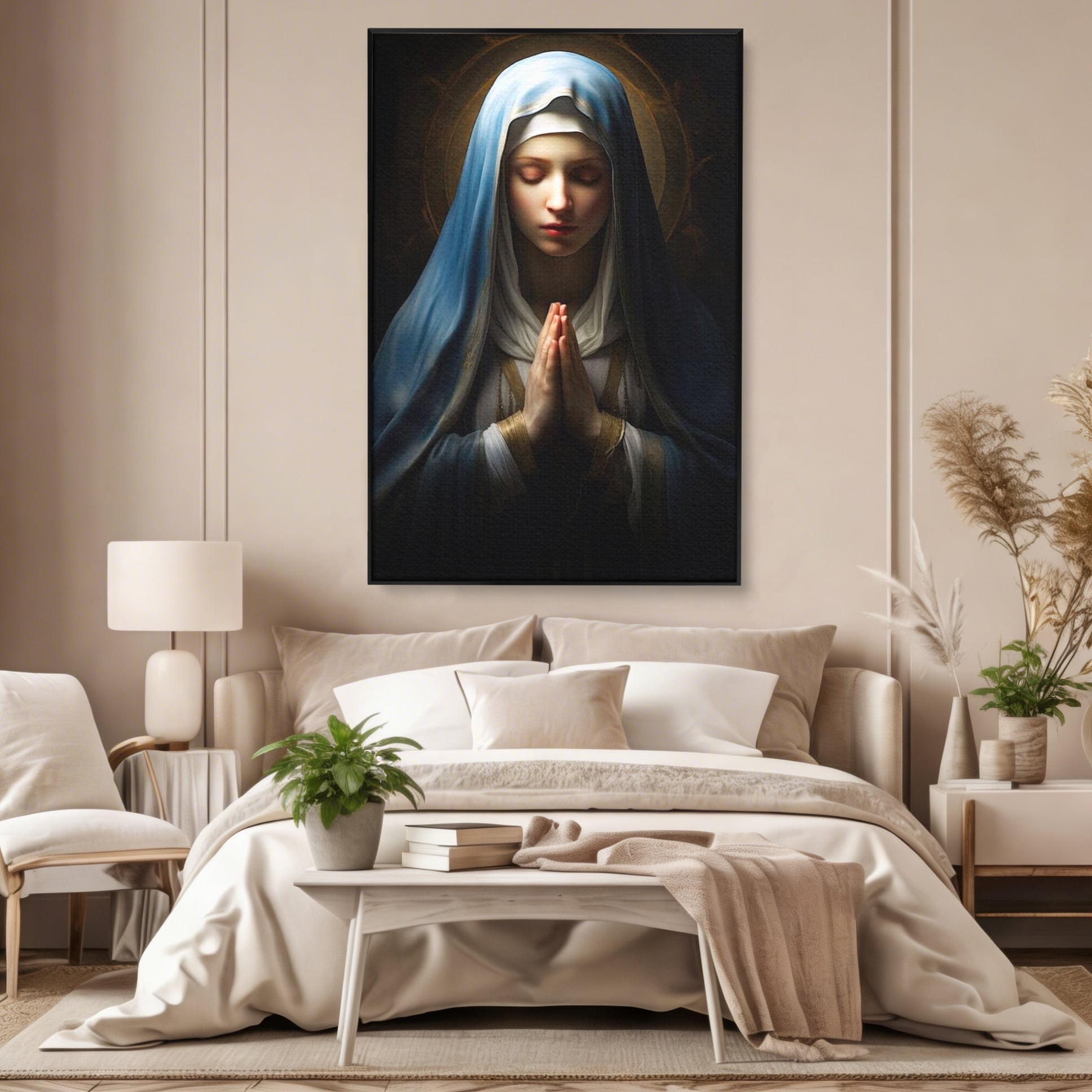 Leinwand Wandkunst Premium Leinwand Wandkunst LuxCanva® H1036, Gebetsfrieden, Jungfrau Maria, Gebet, Frieden, Glaube, Glaube, Gnade, Segen, Segen, Frieden, religiöse Kunst, Wohnen, Schlafzimmer