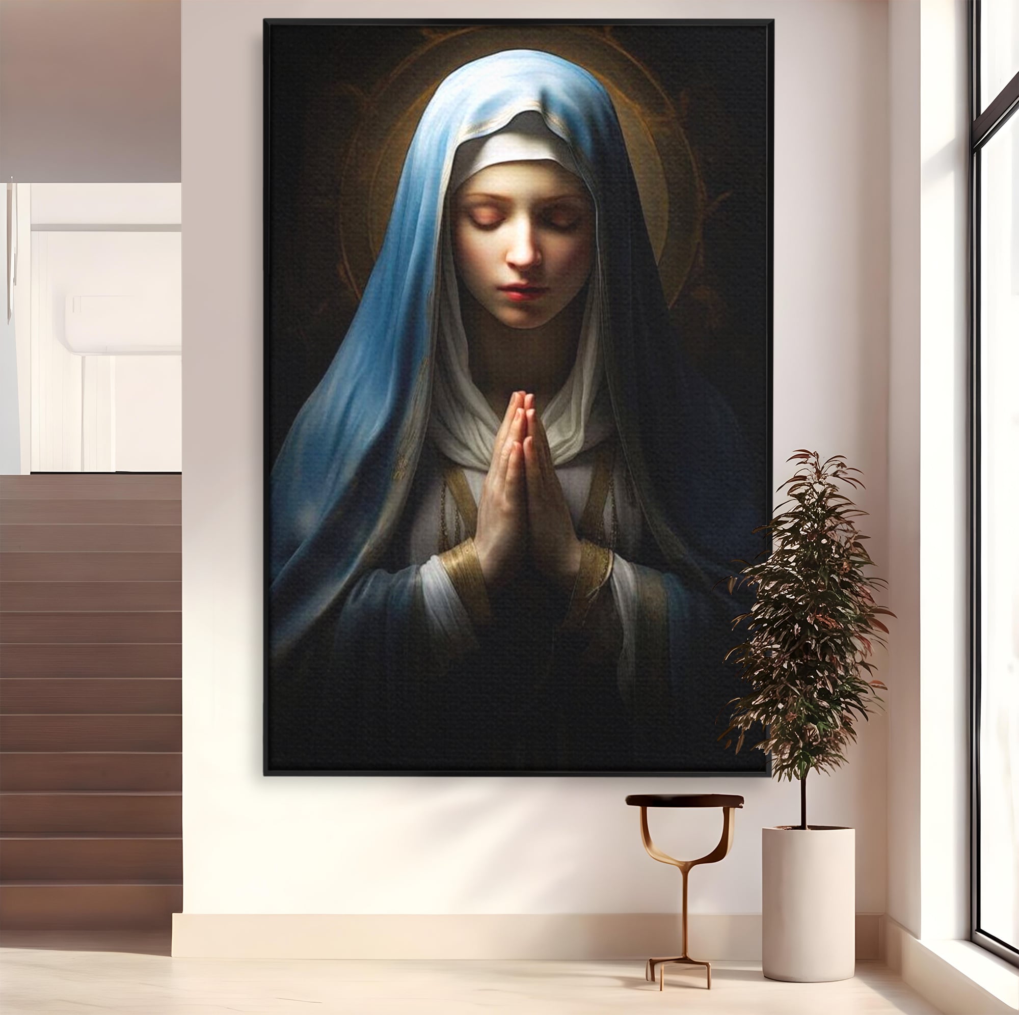 Leinwand Wandkunst Premium Leinwand Wandkunst LuxCanva® H1036, Gebetsfrieden, Jungfrau Maria, Gebet, Frieden, Glaube, Glaube, Gnade, Segen, Segen, Frieden, religiöse Kunst, Wohnen, Schlafzimmer