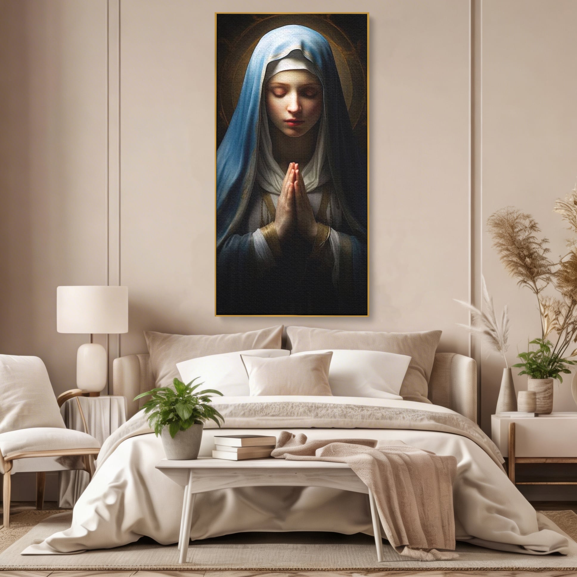 Leinwand Wandkunst Premium Leinwand Wandkunst LuxCanva® H1036, Gebetsfrieden, Jungfrau Maria, Gebet, Frieden, Glaube, Glaube, Gnade, Segen, Segen, Frieden, religiöse Kunst, Wohnen, Schlafzimmer