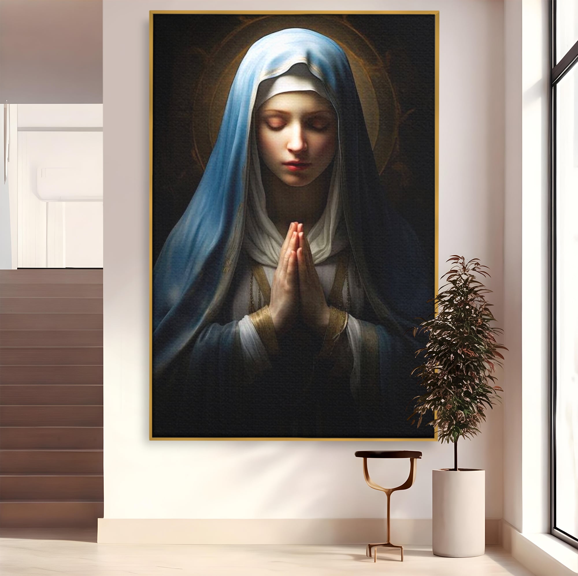 Leinwand Wandkunst Premium Leinwand Wandkunst LuxCanva® H1036, Gebetsfrieden, Jungfrau Maria, Gebet, Frieden, Glaube, Glaube, Gnade, Segen, Segen, Frieden, religiöse Kunst, Wohnen, Schlafzimmer