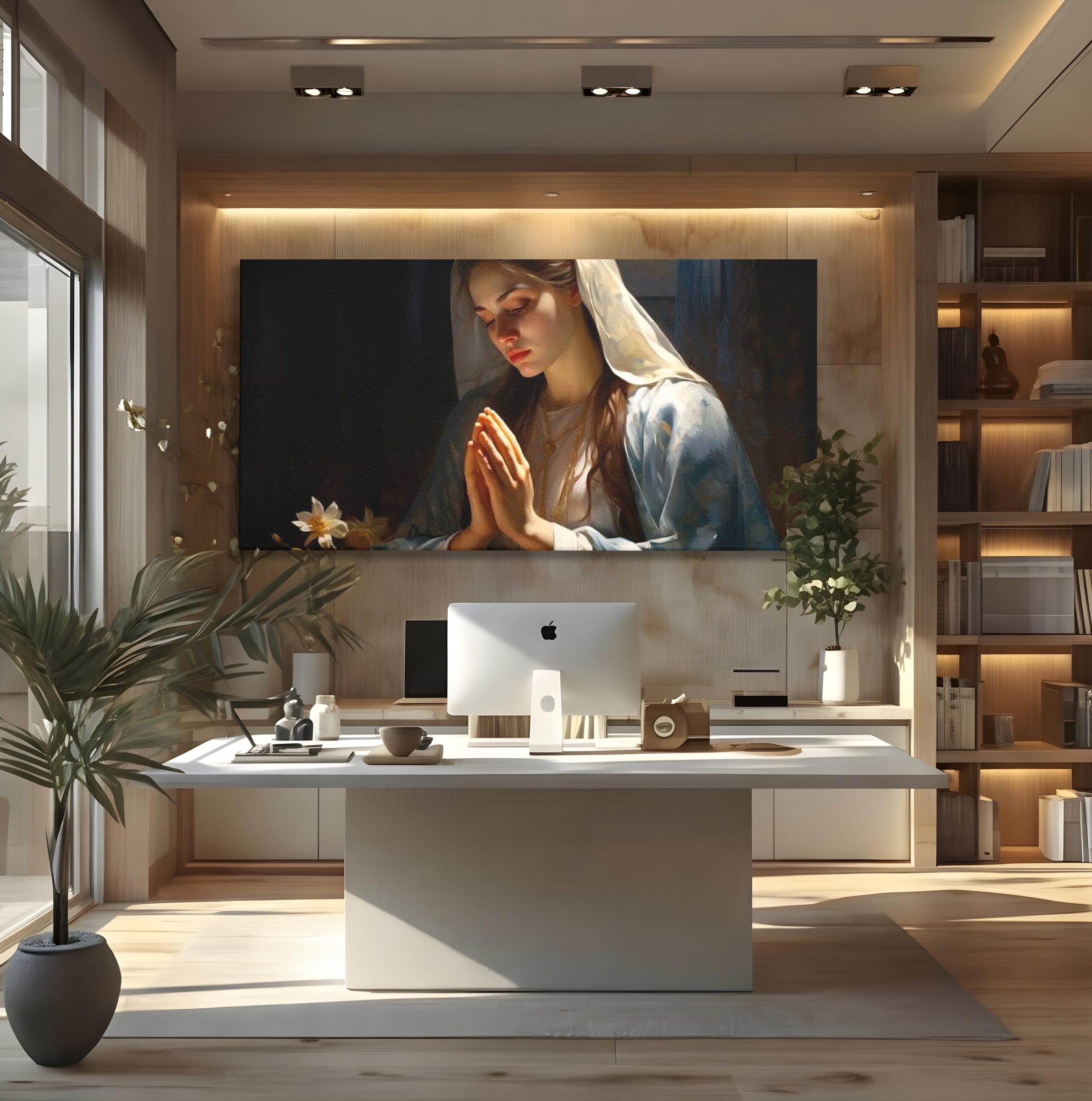 Tablou Canvas Premium LuxCanva® H1037, Mama Luminii, Fecioara Maria, Rugaciune, Lumina, Credinta, Pace, Har, Blandete, Divin, Arta Religioasa, Living, Dormitor