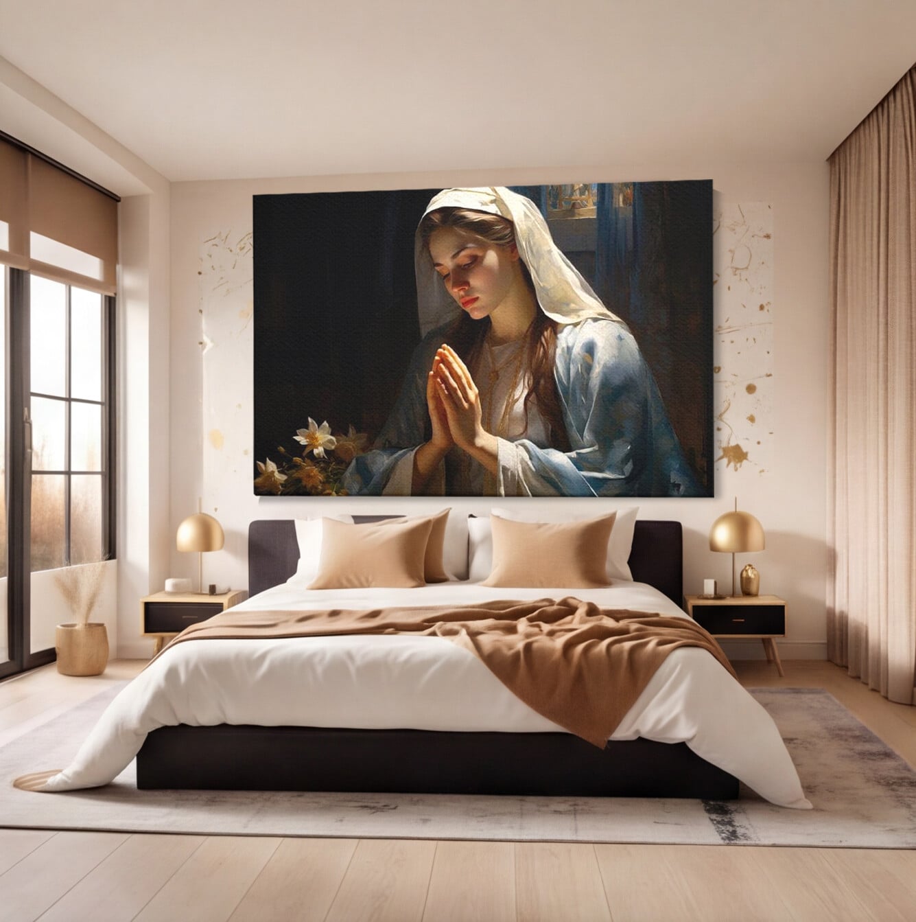 Tablou Canvas Premium LuxCanva® H1037, Mama Luminii, Fecioara Maria, Rugaciune, Lumina, Credinta, Pace, Har, Blandete, Divin, Arta Religioasa, Living, Dormitor