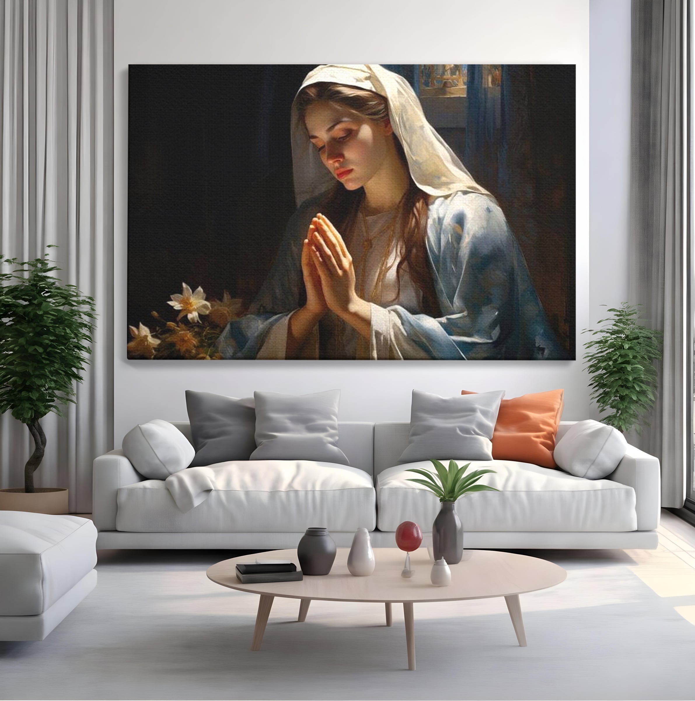 Tablou Canvas Premium LuxCanva® H1037, Mama Luminii, Fecioara Maria, Rugaciune, Lumina, Credinta, Pace, Har, Blandete, Divin, Arta Religioasa, Living, Dormitor
