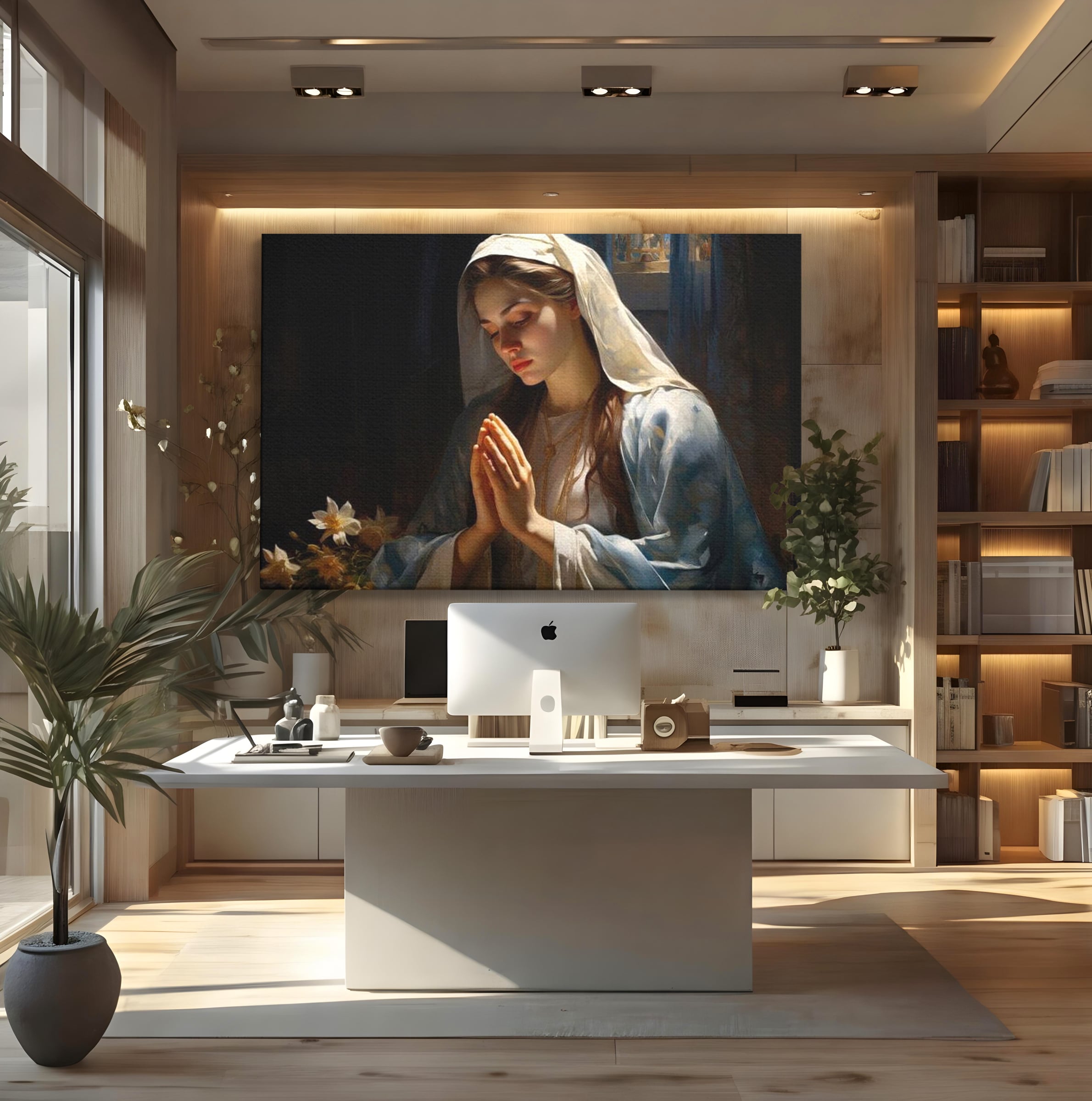 Tablou Canvas Premium LuxCanva® H1037, Mama Luminii, Fecioara Maria, Rugaciune, Lumina, Credinta, Pace, Har, Blandete, Divin, Arta Religioasa, Living, Dormitor