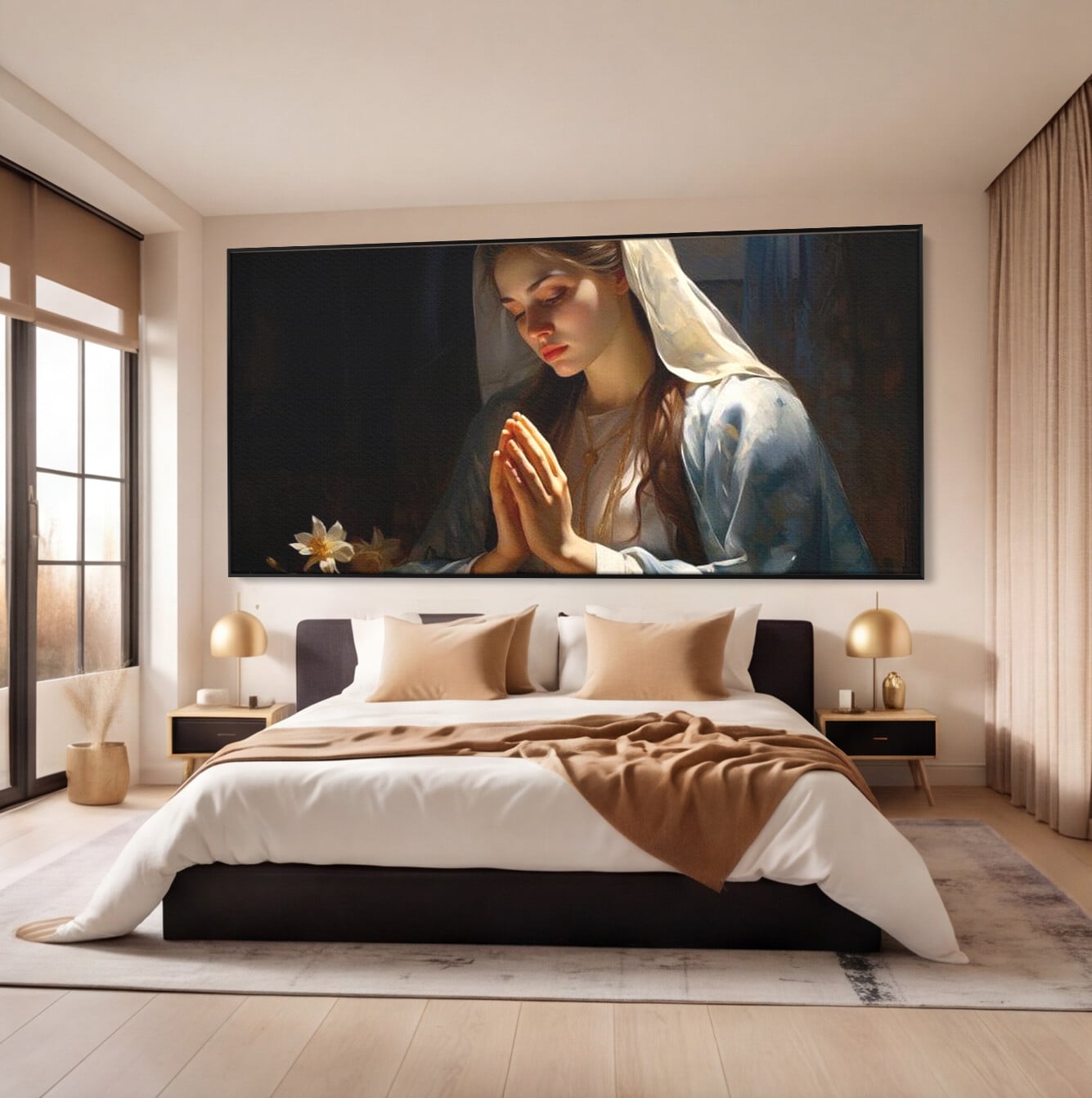 Tablou Canvas Premium LuxCanva® H1037, Mama Luminii, Fecioara Maria, Rugaciune, Lumina, Credinta, Pace, Har, Blandete, Divin, Arta Religioasa, Living, Dormitor
