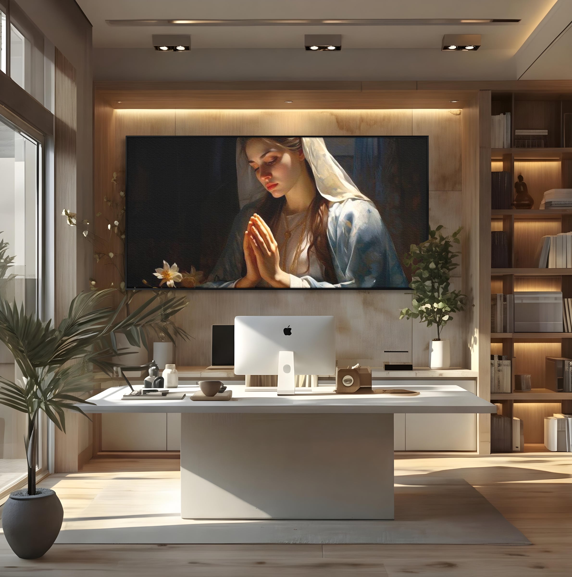 Tablou Canvas Premium LuxCanva® H1037, Mama Luminii, Fecioara Maria, Rugaciune, Lumina, Credinta, Pace, Har, Blandete, Divin, Arta Religioasa, Living, Dormitor