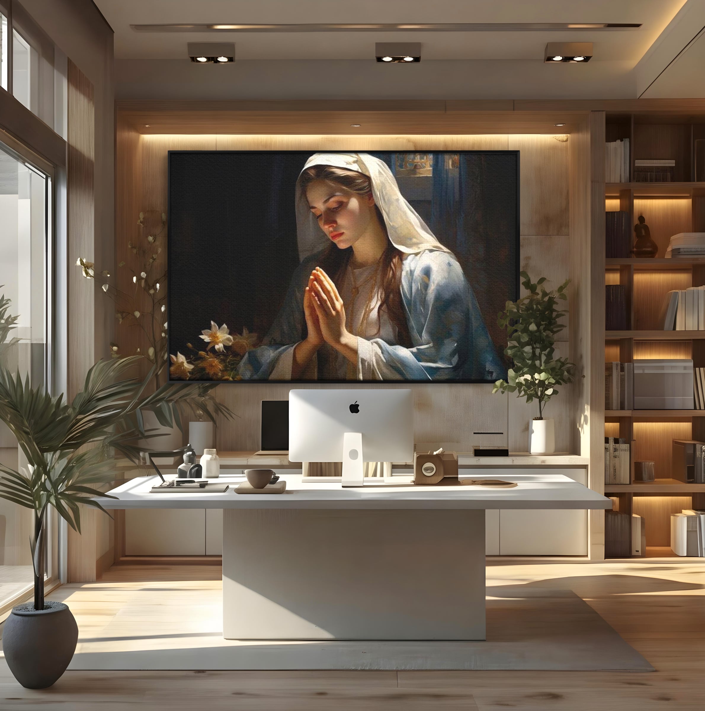 Tablou Canvas Premium LuxCanva® H1037, Mama Luminii, Fecioara Maria, Rugaciune, Lumina, Credinta, Pace, Har, Blandete, Divin, Arta Religioasa, Living, Dormitor