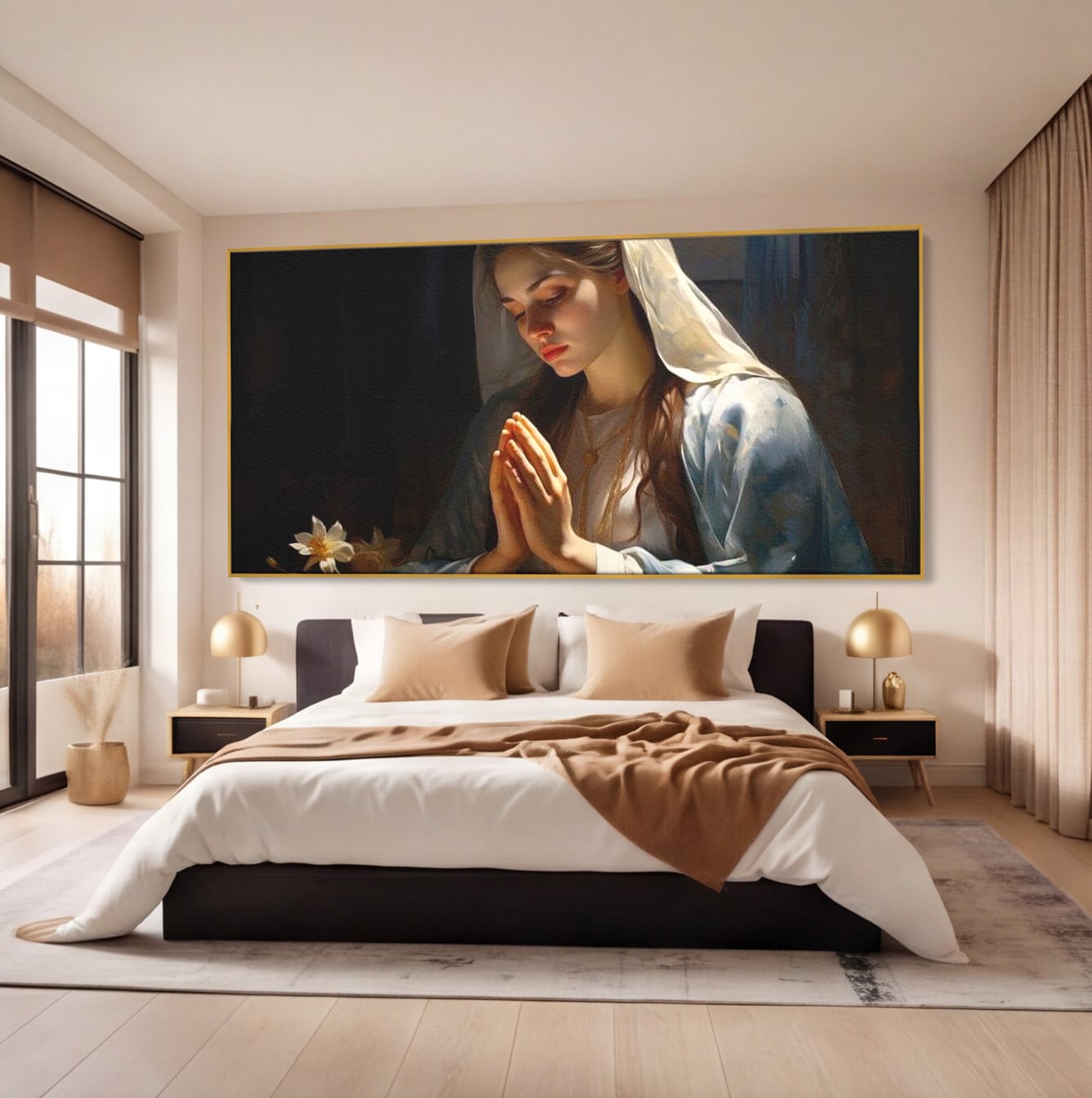 Tablou Canvas Premium LuxCanva® H1037, Mama Luminii, Fecioara Maria, Rugaciune, Lumina, Credinta, Pace, Har, Blandete, Divin, Arta Religioasa, Living, Dormitor