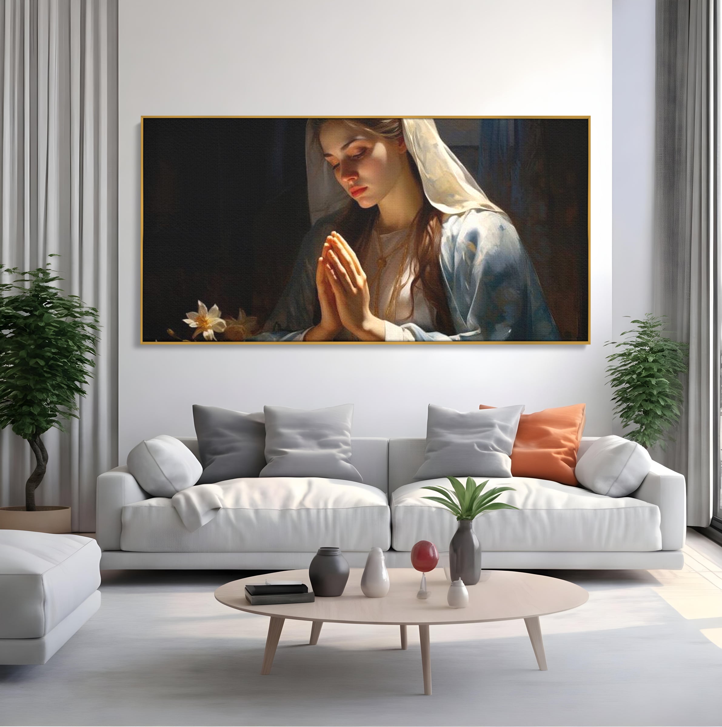 Tablou Canvas Premium LuxCanva® H1037, Mama Luminii, Fecioara Maria, Rugaciune, Lumina, Credinta, Pace, Har, Blandete, Divin, Arta Religioasa, Living, Dormitor
