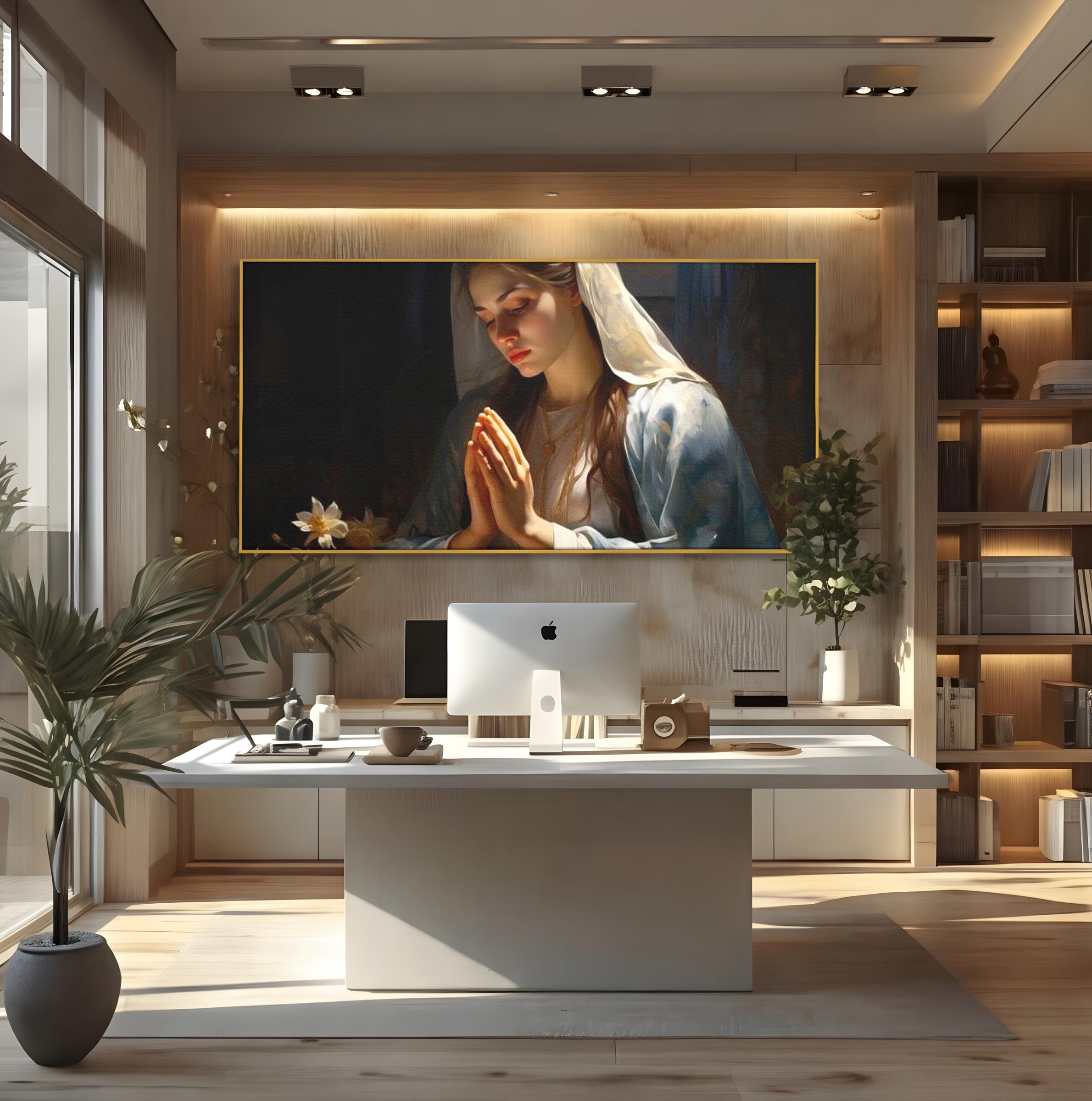 Tablou Canvas Premium LuxCanva® H1037, Mama Luminii, Fecioara Maria, Rugaciune, Lumina, Credinta, Pace, Har, Blandete, Divin, Arta Religioasa, Living, Dormitor