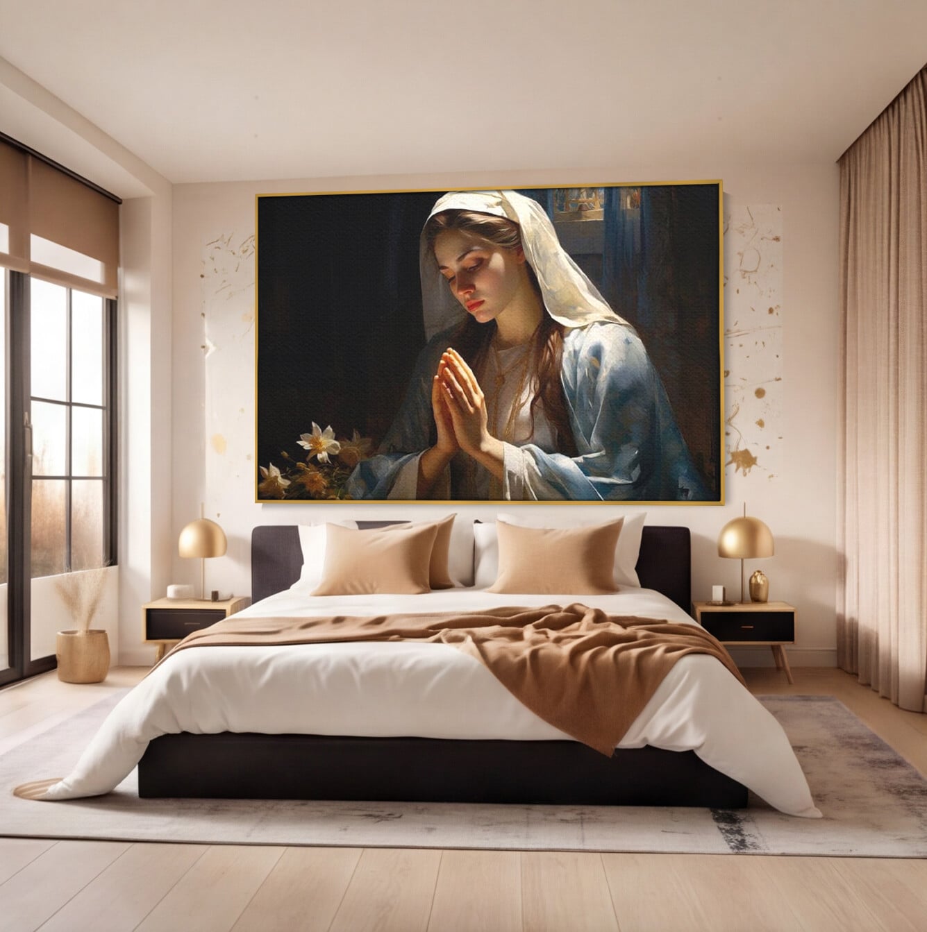 Tablou Canvas Premium LuxCanva® H1037, Mama Luminii, Fecioara Maria, Rugaciune, Lumina, Credinta, Pace, Har, Blandete, Divin, Arta Religioasa, Living, Dormitor