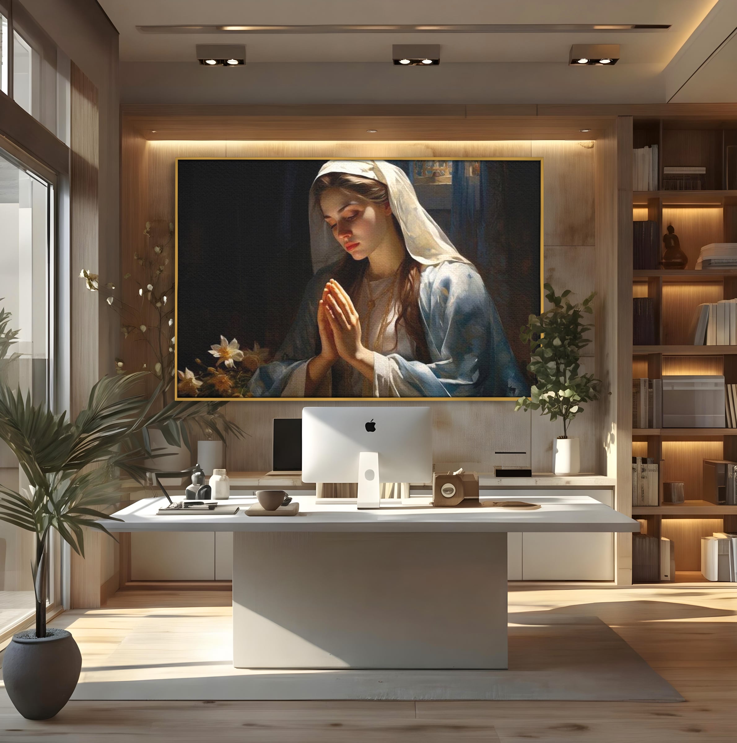 Tablou Canvas Premium LuxCanva® H1037, Mama Luminii, Fecioara Maria, Rugaciune, Lumina, Credinta, Pace, Har, Blandete, Divin, Arta Religioasa, Living, Dormitor