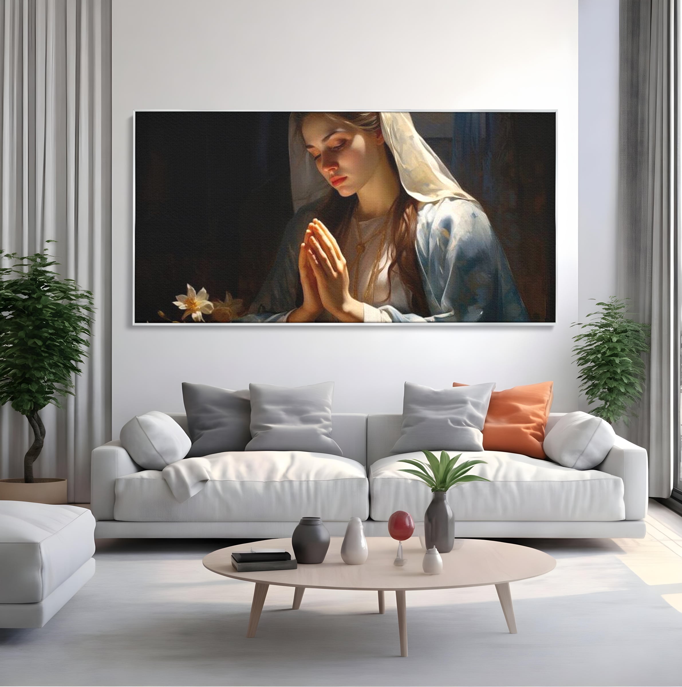 Tablou Canvas Premium LuxCanva® H1037, Mama Luminii, Fecioara Maria, Rugaciune, Lumina, Credinta, Pace, Har, Blandete, Divin, Arta Religioasa, Living, Dormitor