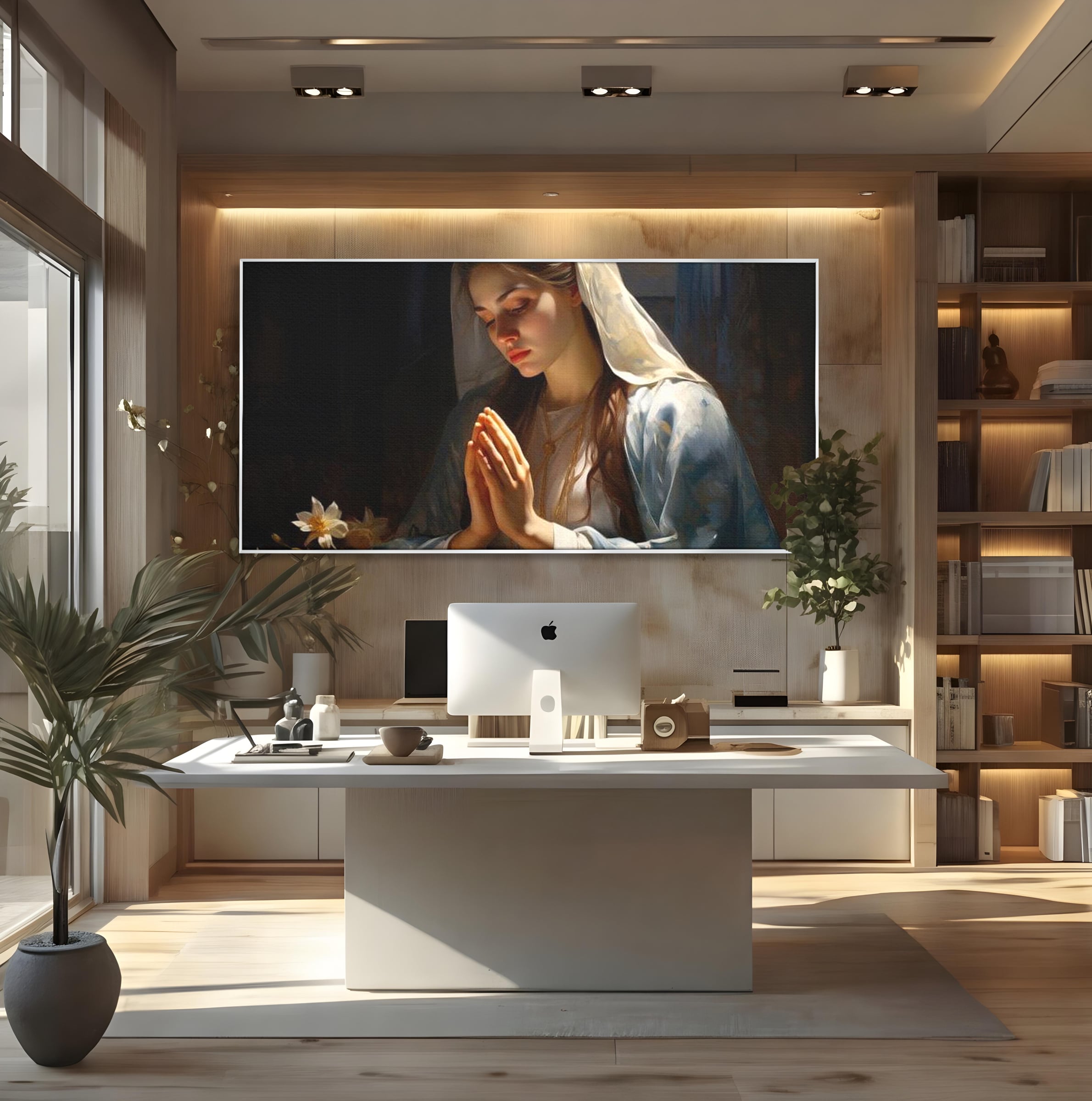 Tablou Canvas Premium LuxCanva® H1037, Mama Luminii, Fecioara Maria, Rugaciune, Lumina, Credinta, Pace, Har, Blandete, Divin, Arta Religioasa, Living, Dormitor