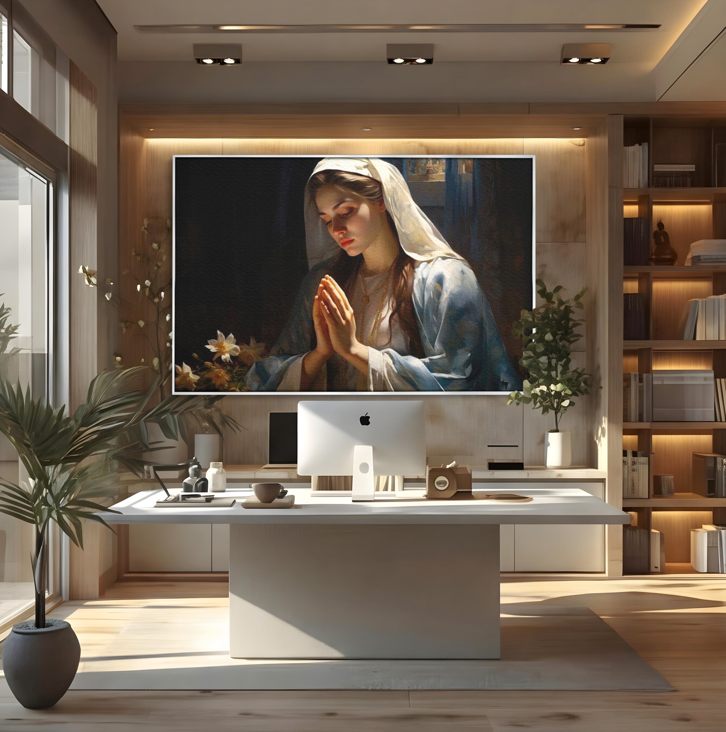 Tablou Canvas Premium LuxCanva® H1037, Mama Luminii, Fecioara Maria, Rugaciune, Lumina, Credinta, Pace, Har, Blandete, Divin, Arta Religioasa, Living, Dormitor