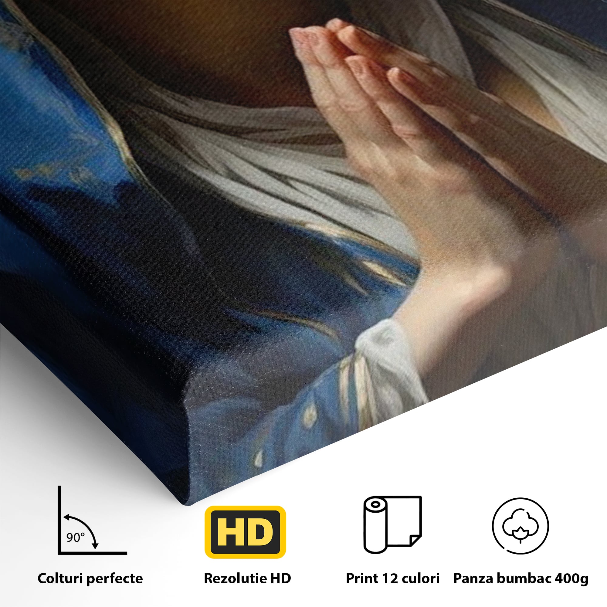 Tablou Canvas Premium LuxCanva® H1038, Blandetea Divina, Fecioara Maria, Rugaciune, Lumina, Credinta, Pace, Har, Blandete, Divin, Arta Religioasa, Living, Dormitor