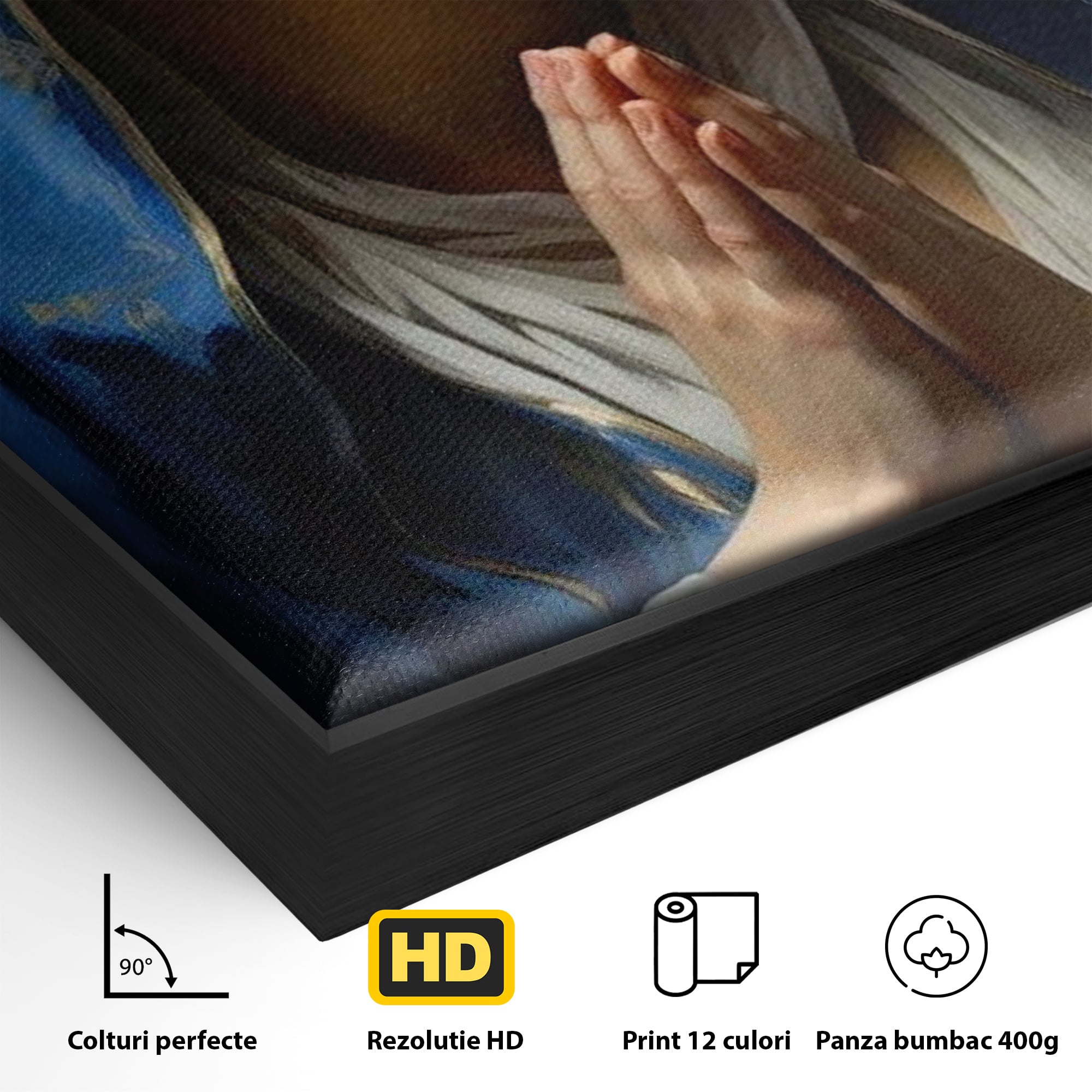 Tablou Canvas Premium LuxCanva® H1038, Blandetea Divina, Fecioara Maria, Rugaciune, Lumina, Credinta, Pace, Har, Blandete, Divin, Arta Religioasa, Living, Dormitor
