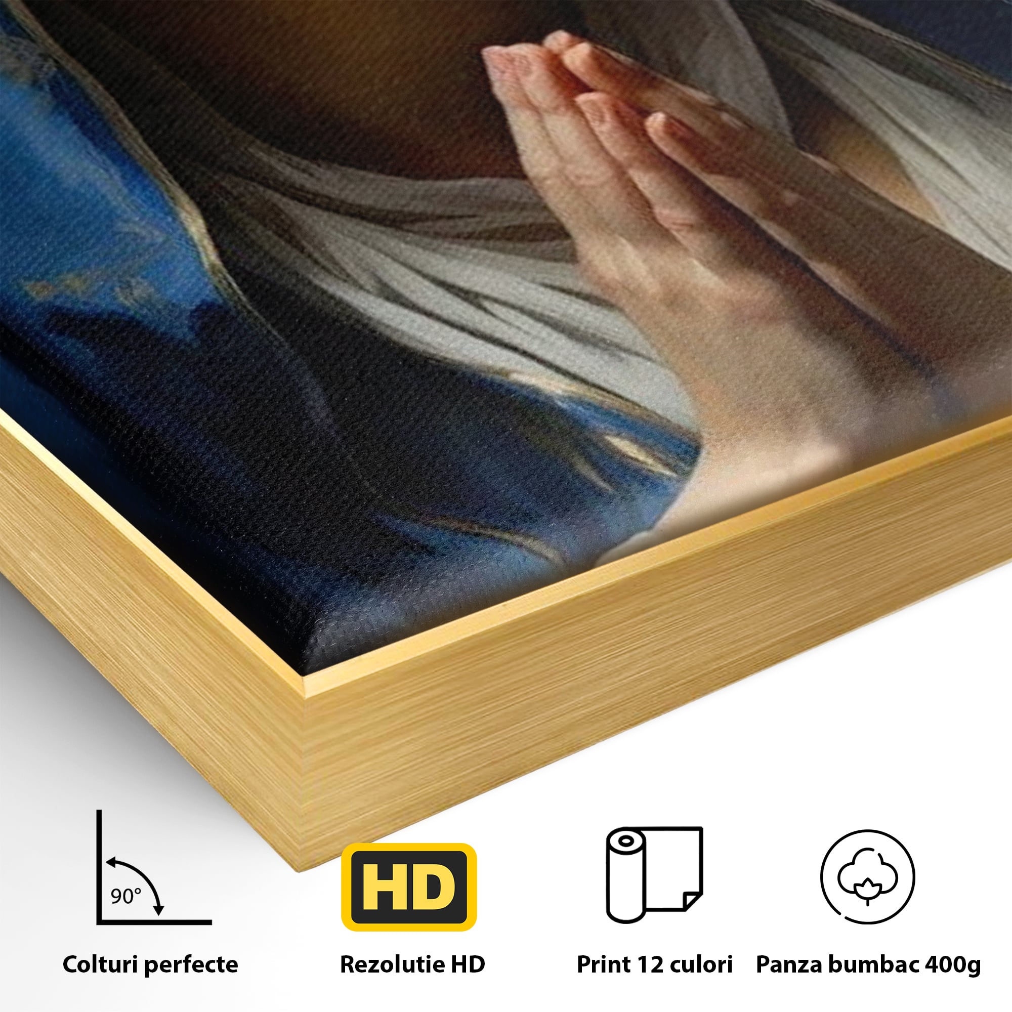 Tablou Canvas Premium LuxCanva® H1038, Blandetea Divina, Fecioara Maria, Rugaciune, Lumina, Credinta, Pace, Har, Blandete, Divin, Arta Religioasa, Living, Dormitor
