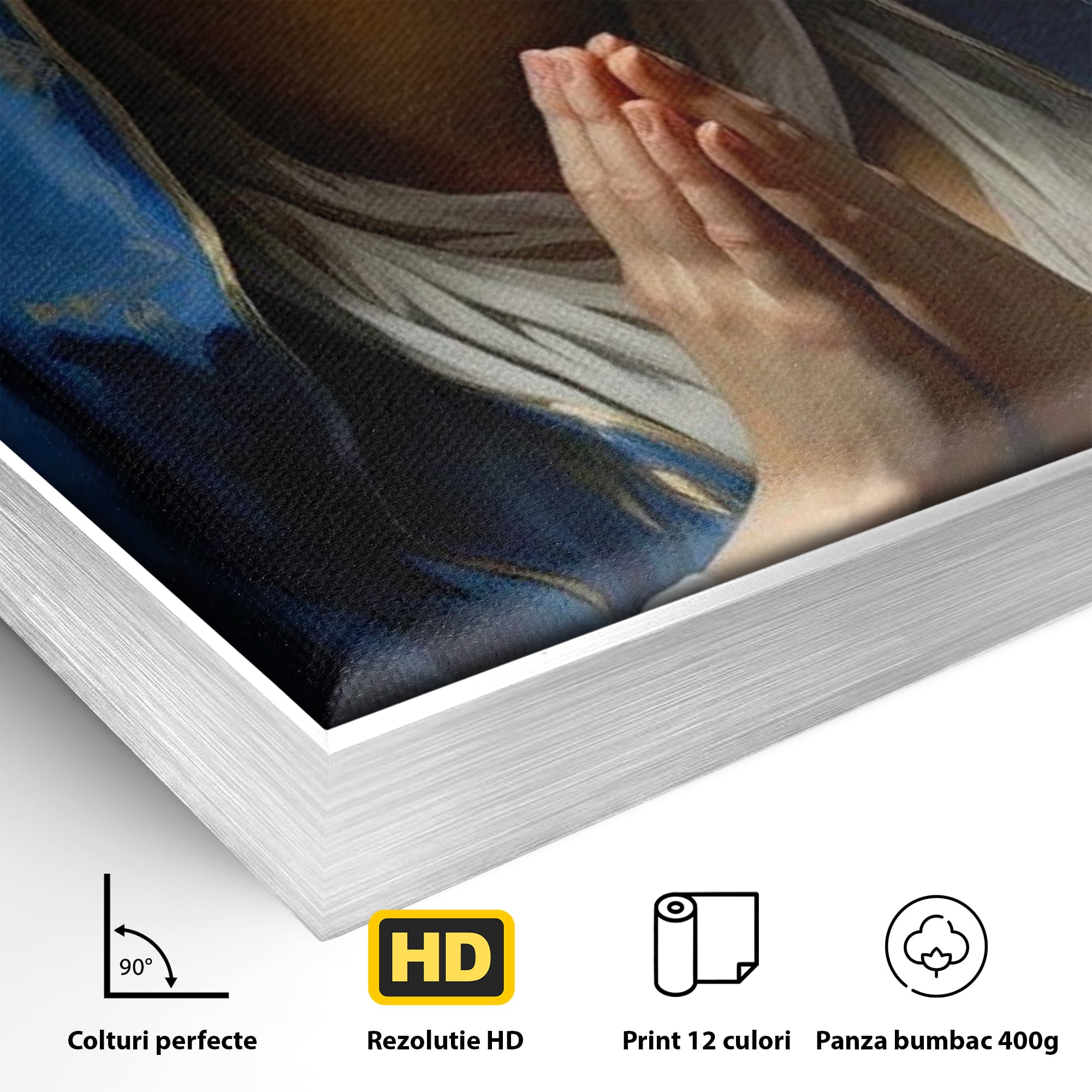 Tablou Canvas Premium LuxCanva® H1038, Blandetea Divina, Fecioara Maria, Rugaciune, Lumina, Credinta, Pace, Har, Blandete, Divin, Arta Religioasa, Living, Dormitor