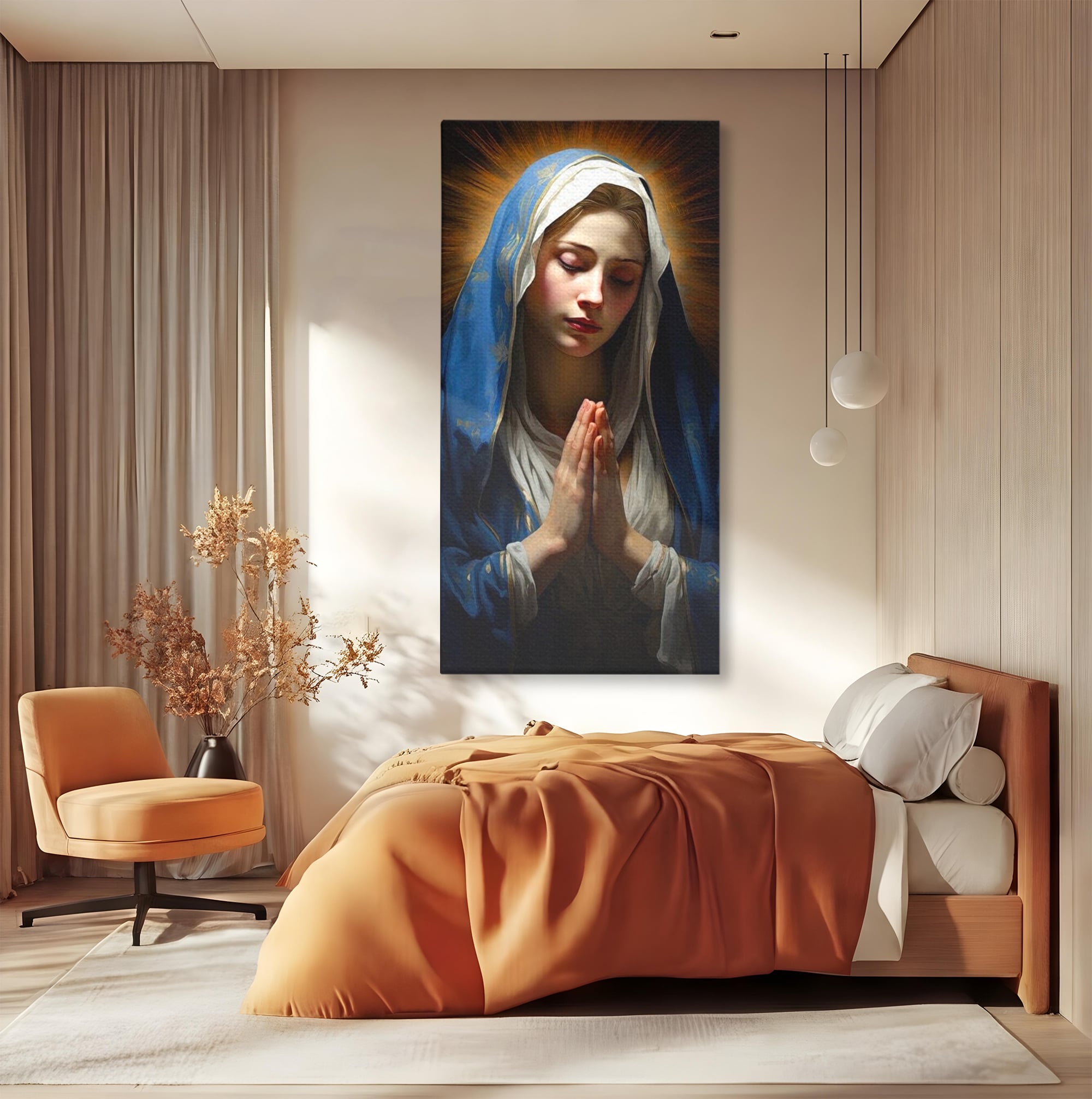 Tablou Canvas Premium LuxCanva® H1038, Blandetea Divina, Fecioara Maria, Rugaciune, Lumina, Credinta, Pace, Har, Blandete, Divin, Arta Religioasa, Living, Dormitor