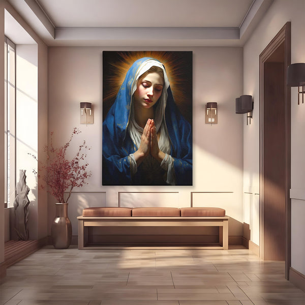 Tablou Canvas Premium LuxCanva® H1038, Blandetea Divina, Fecioara Maria, Rugaciune, Lumina, Credinta, Pace, Har, Blandete, Divin, Arta Religioasa, Living, Dormitor