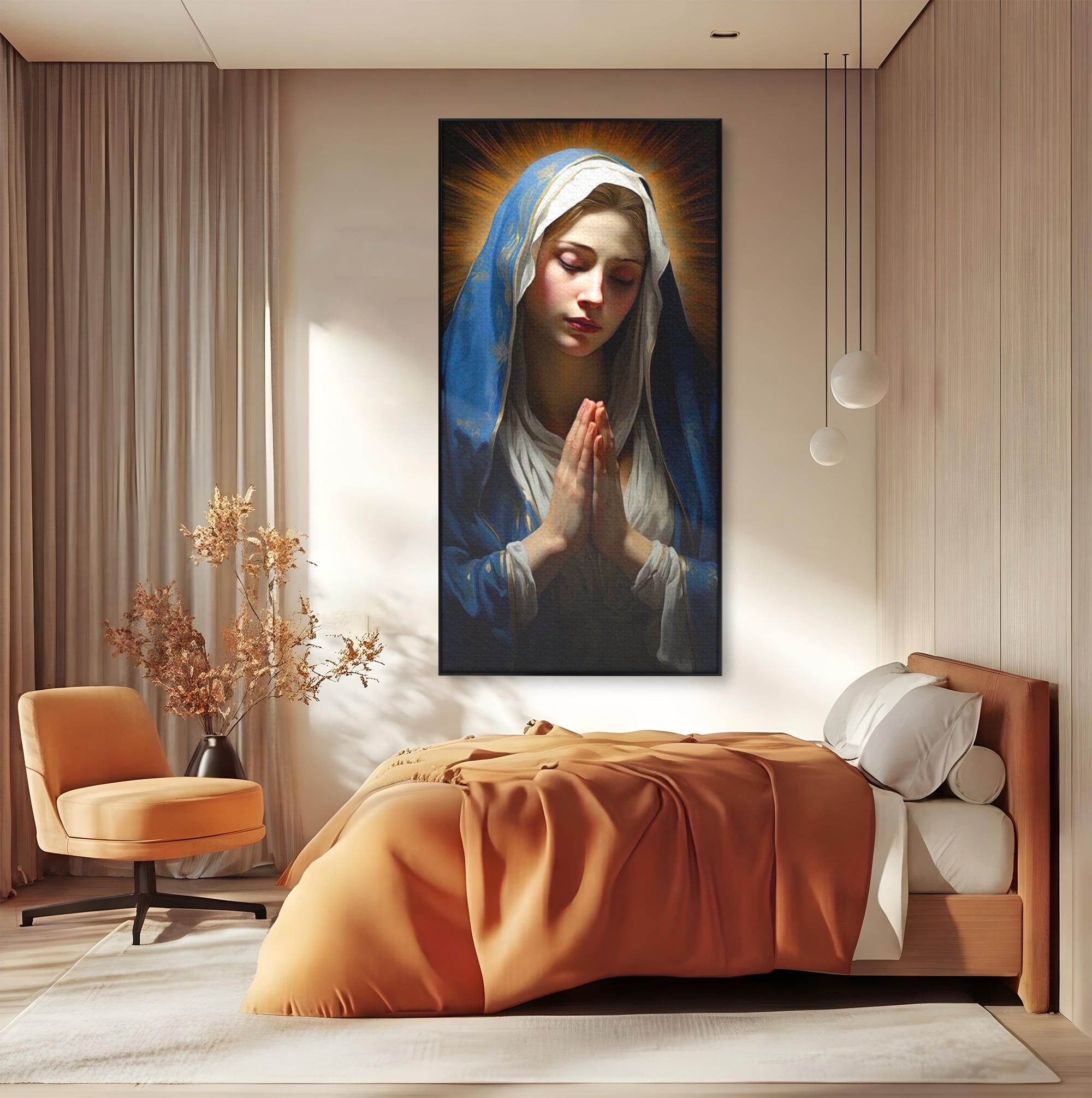 Tablou Canvas Premium LuxCanva® H1038, Blandetea Divina, Fecioara Maria, Rugaciune, Lumina, Credinta, Pace, Har, Blandete, Divin, Arta Religioasa, Living, Dormitor