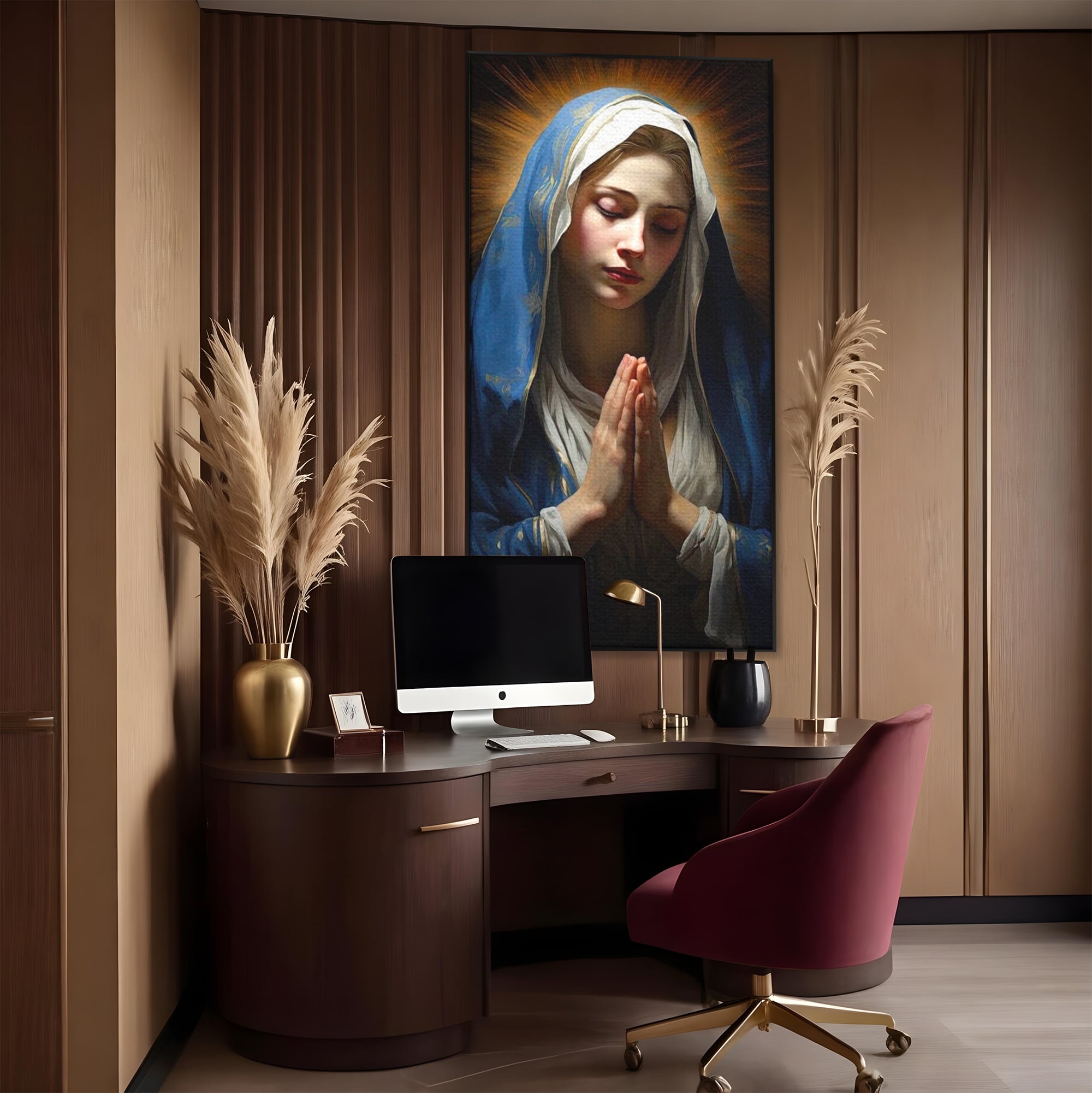 Tablou Canvas Premium LuxCanva® H1038, Blandetea Divina, Fecioara Maria, Rugaciune, Lumina, Credinta, Pace, Har, Blandete, Divin, Arta Religioasa, Living, Dormitor