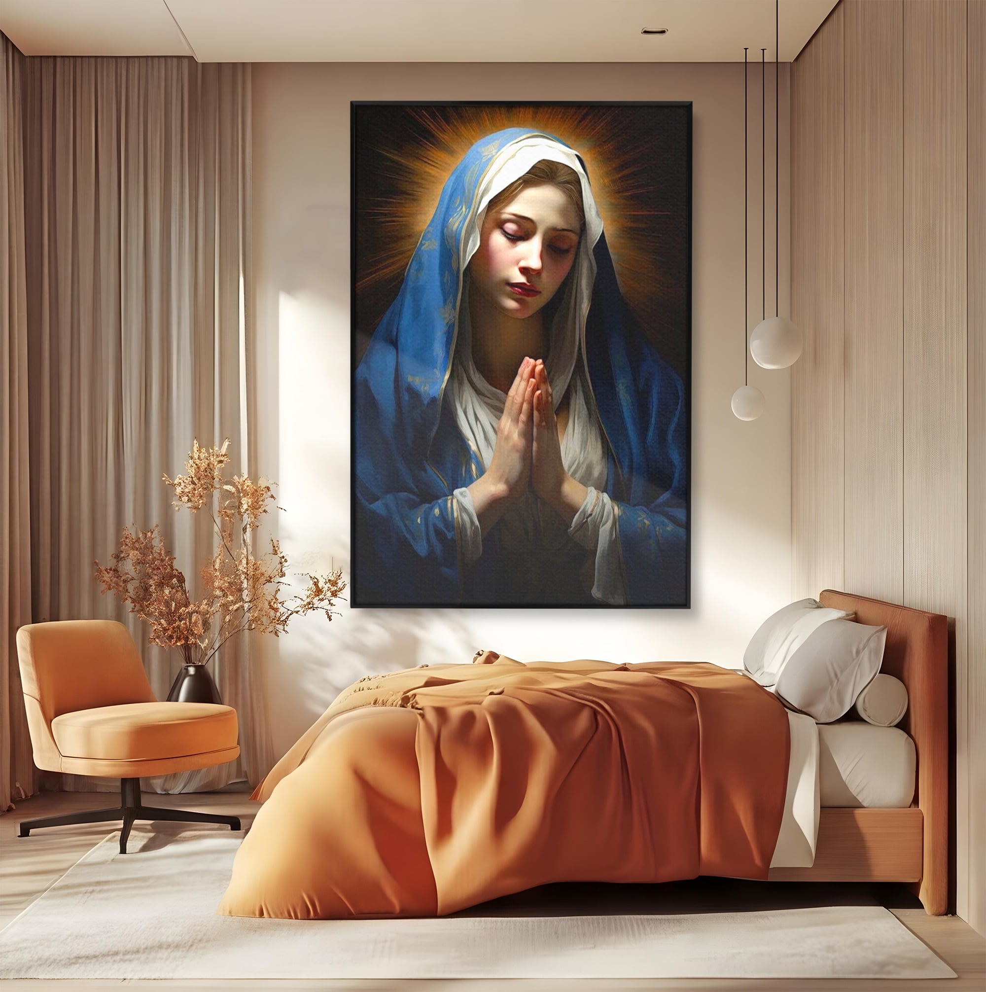 Tablou Canvas Premium LuxCanva® H1038, Blandetea Divina, Fecioara Maria, Rugaciune, Lumina, Credinta, Pace, Har, Blandete, Divin, Arta Religioasa, Living, Dormitor