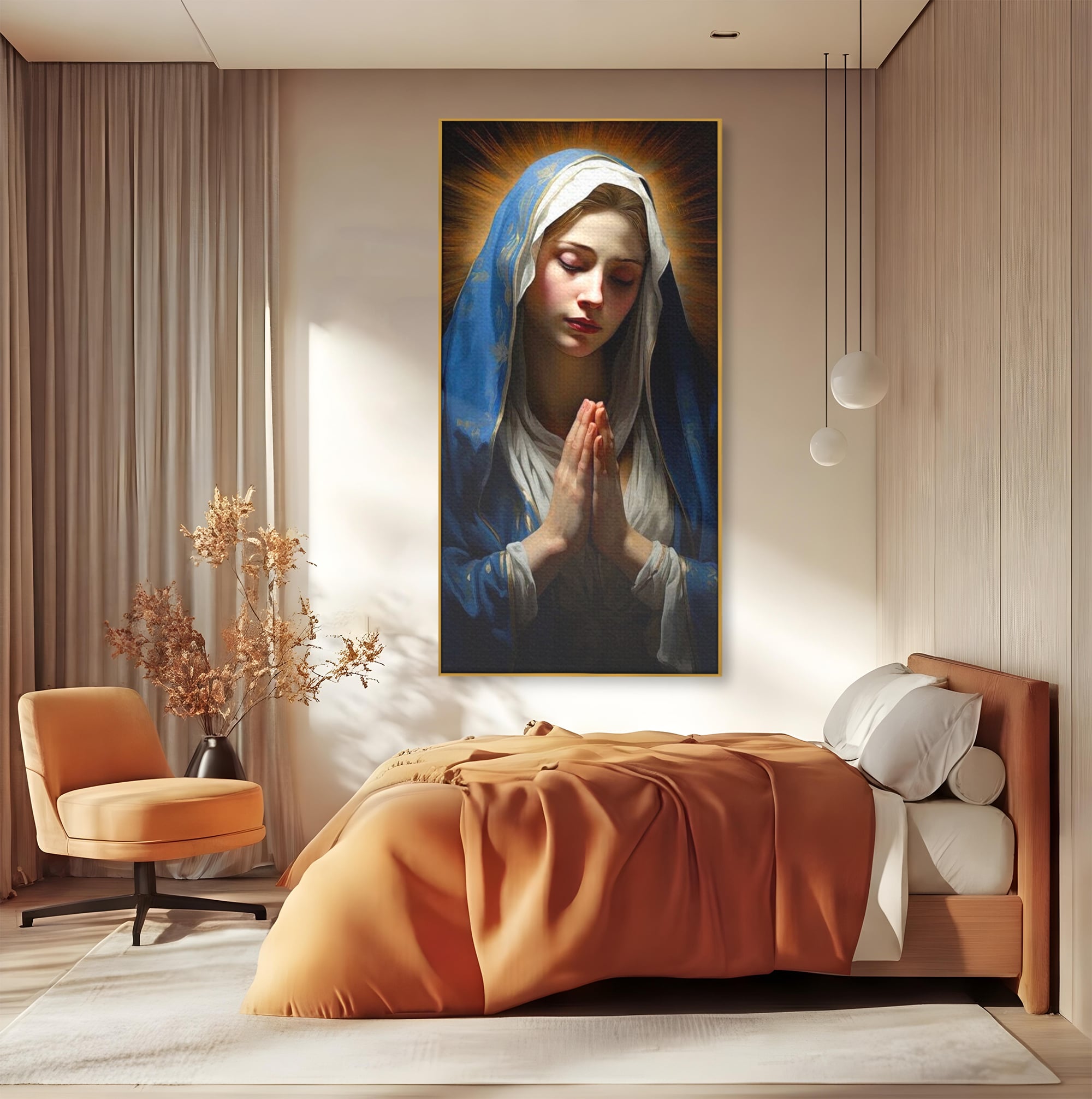 Tablou Canvas Premium LuxCanva® H1038, Blandetea Divina, Fecioara Maria, Rugaciune, Lumina, Credinta, Pace, Har, Blandete, Divin, Arta Religioasa, Living, Dormitor