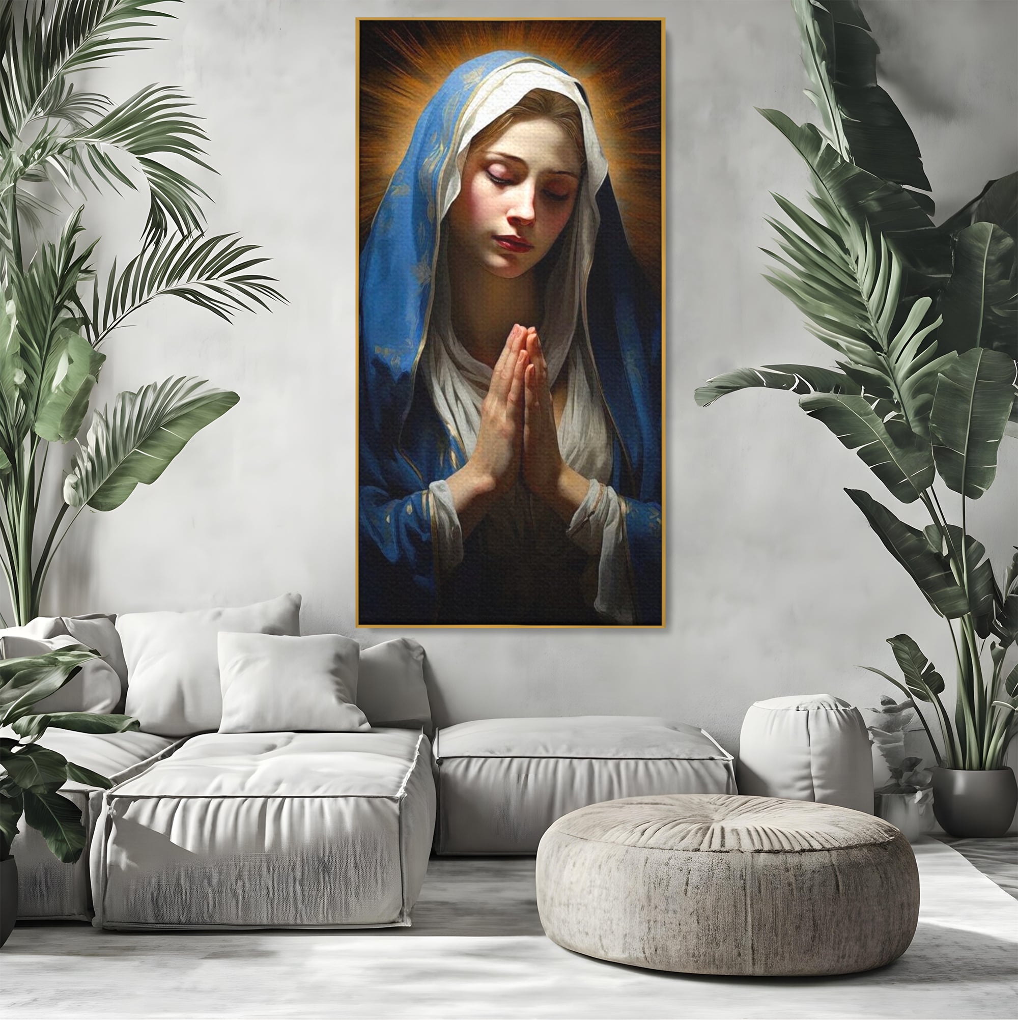 Tablou Canvas Premium LuxCanva® H1038, Blandetea Divina, Fecioara Maria, Rugaciune, Lumina, Credinta, Pace, Har, Blandete, Divin, Arta Religioasa, Living, Dormitor