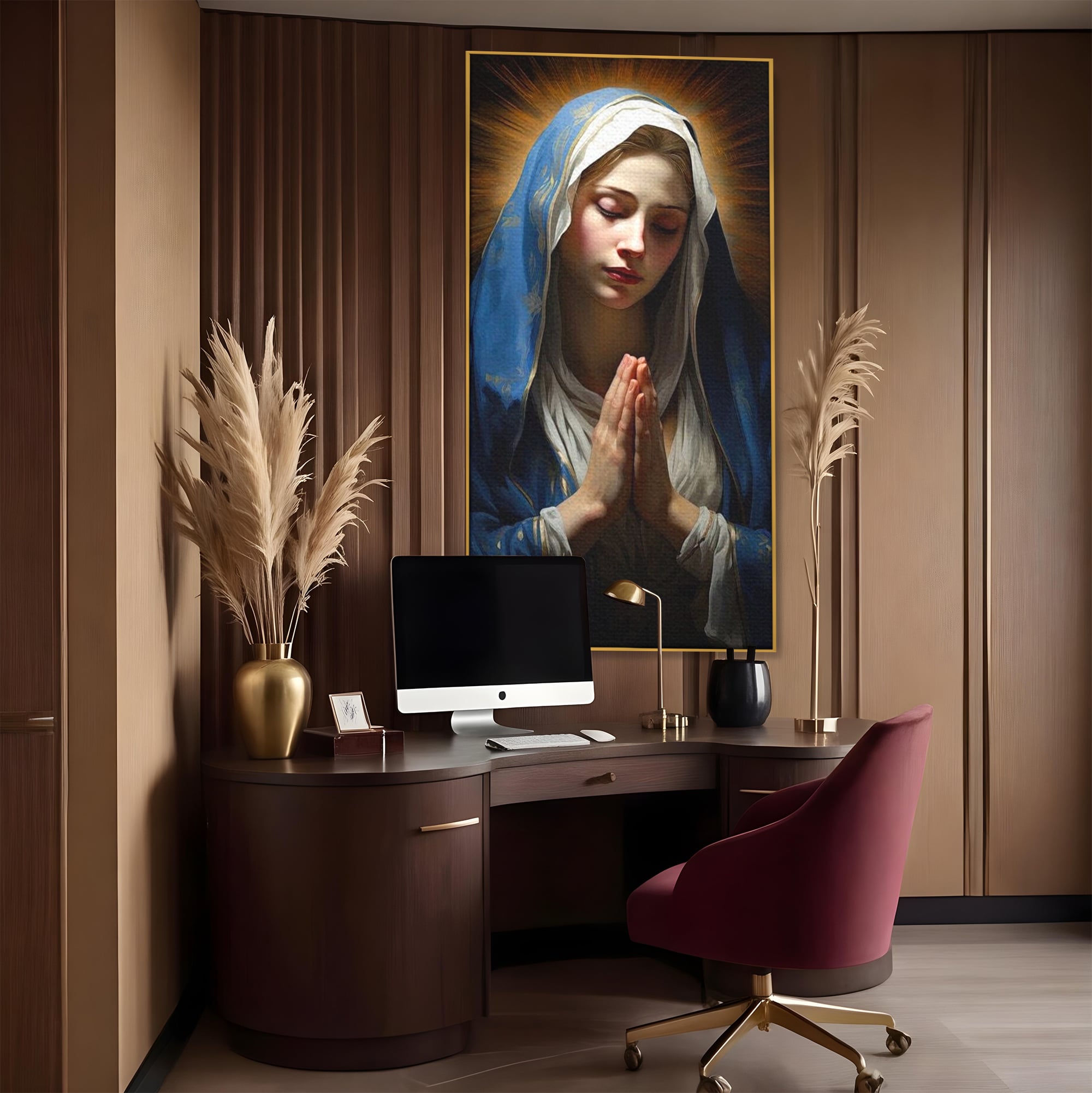 Tablou Canvas Premium LuxCanva® H1038, Blandetea Divina, Fecioara Maria, Rugaciune, Lumina, Credinta, Pace, Har, Blandete, Divin, Arta Religioasa, Living, Dormitor