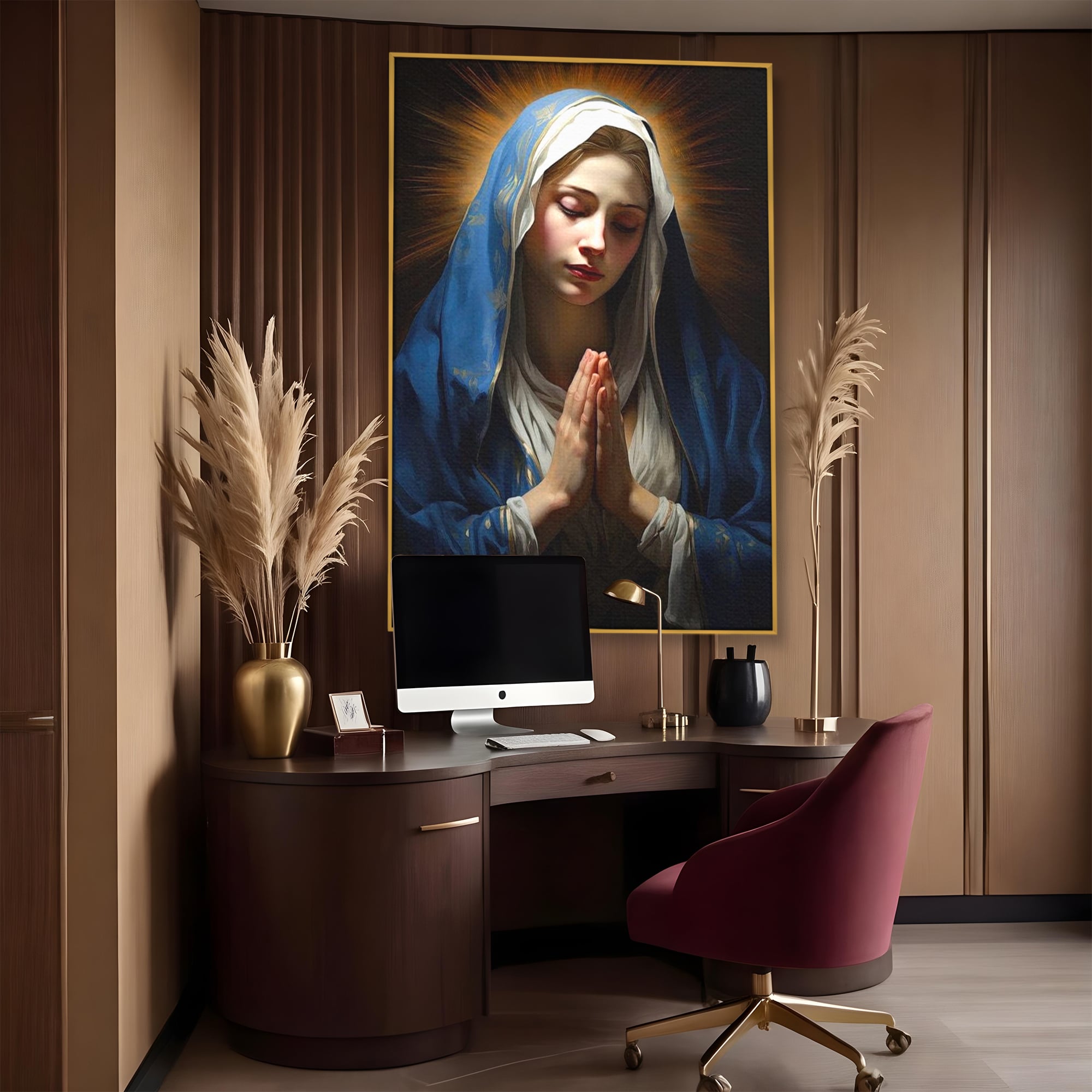 Tablou Canvas Premium LuxCanva® H1038, Blandetea Divina, Fecioara Maria, Rugaciune, Lumina, Credinta, Pace, Har, Blandete, Divin, Arta Religioasa, Living, Dormitor