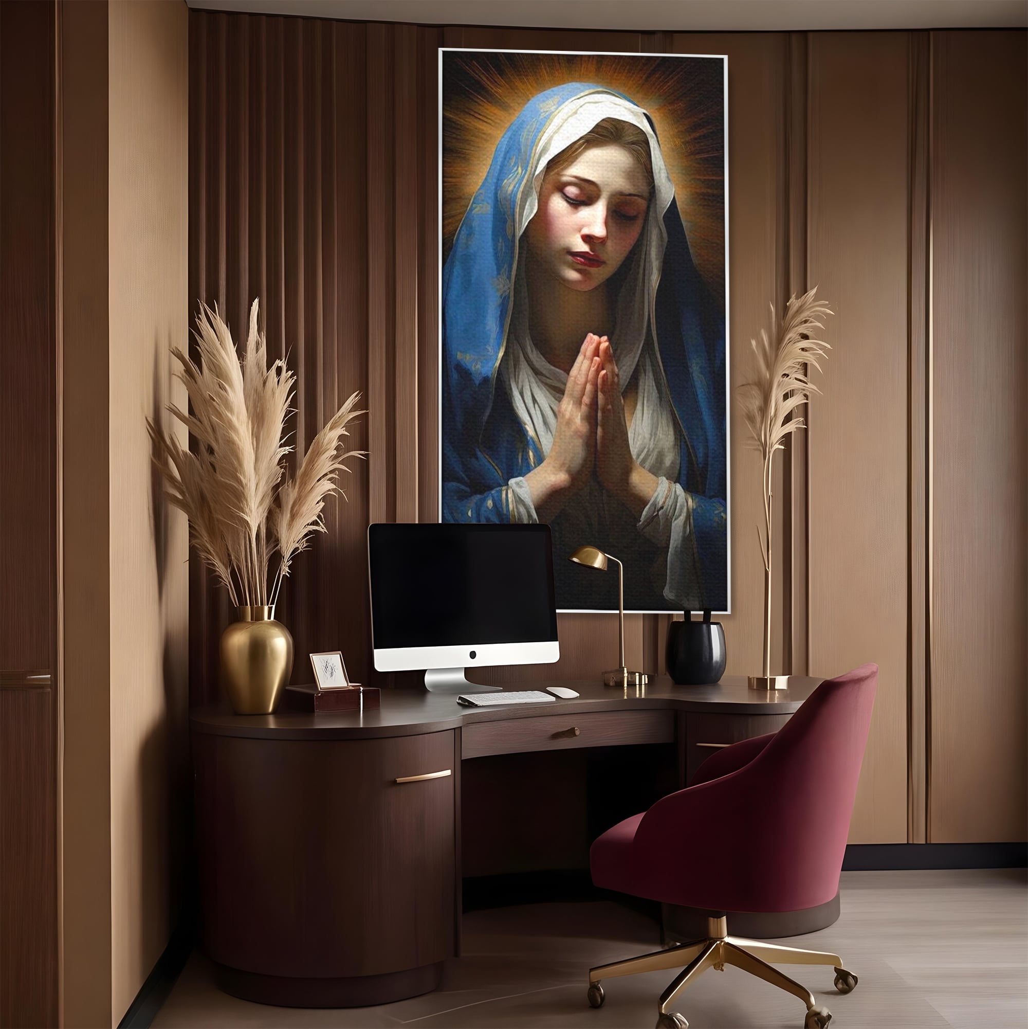 Tablou Canvas Premium LuxCanva® H1038, Blandetea Divina, Fecioara Maria, Rugaciune, Lumina, Credinta, Pace, Har, Blandete, Divin, Arta Religioasa, Living, Dormitor