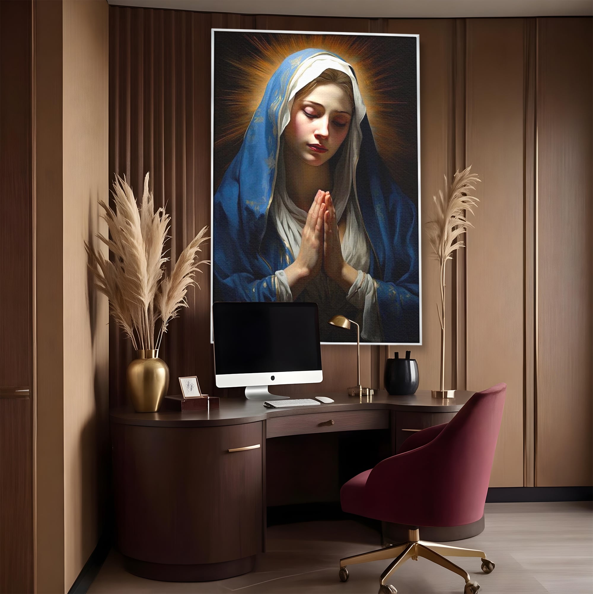 Tablou Canvas Premium LuxCanva® H1038, Blandetea Divina, Fecioara Maria, Rugaciune, Lumina, Credinta, Pace, Har, Blandete, Divin, Arta Religioasa, Living, Dormitor