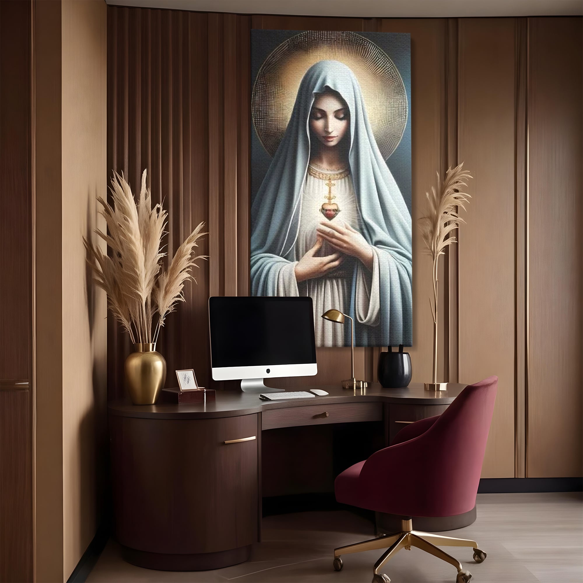 Tablou Canvas Premium LuxCanva® H1039, In Bratele Credintei, Fecioara Maria, Rugaciune, Lumina, Credinta, Pace, Har, Blandete, Divin, Arta Religioasa, Living, Dormitor