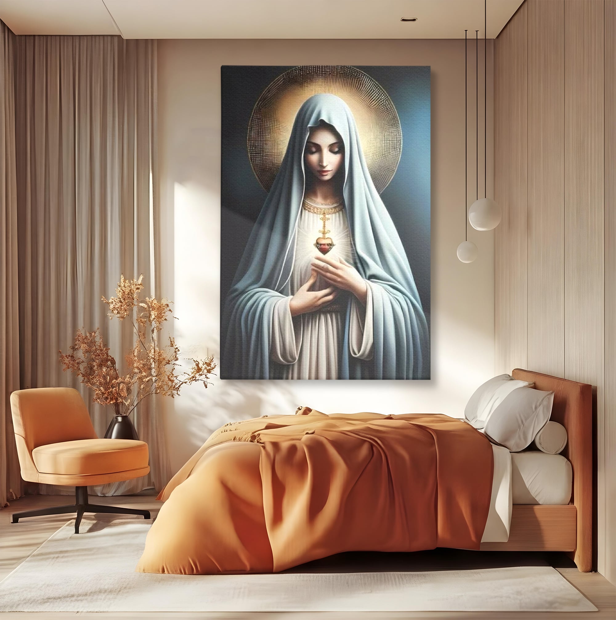 Tablou Canvas Premium LuxCanva® H1039, In Bratele Credintei, Fecioara Maria, Rugaciune, Lumina, Credinta, Pace, Har, Blandete, Divin, Arta Religioasa, Living, Dormitor