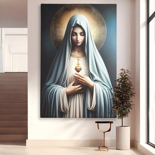 Tablou Canvas Premium LuxCanva® H1039, In Bratele Credintei, Fecioara Maria, Rugaciune, Lumina, Credinta, Pace, Har, Blandete, Divin, Arta Religioasa, Living, Dormitor
