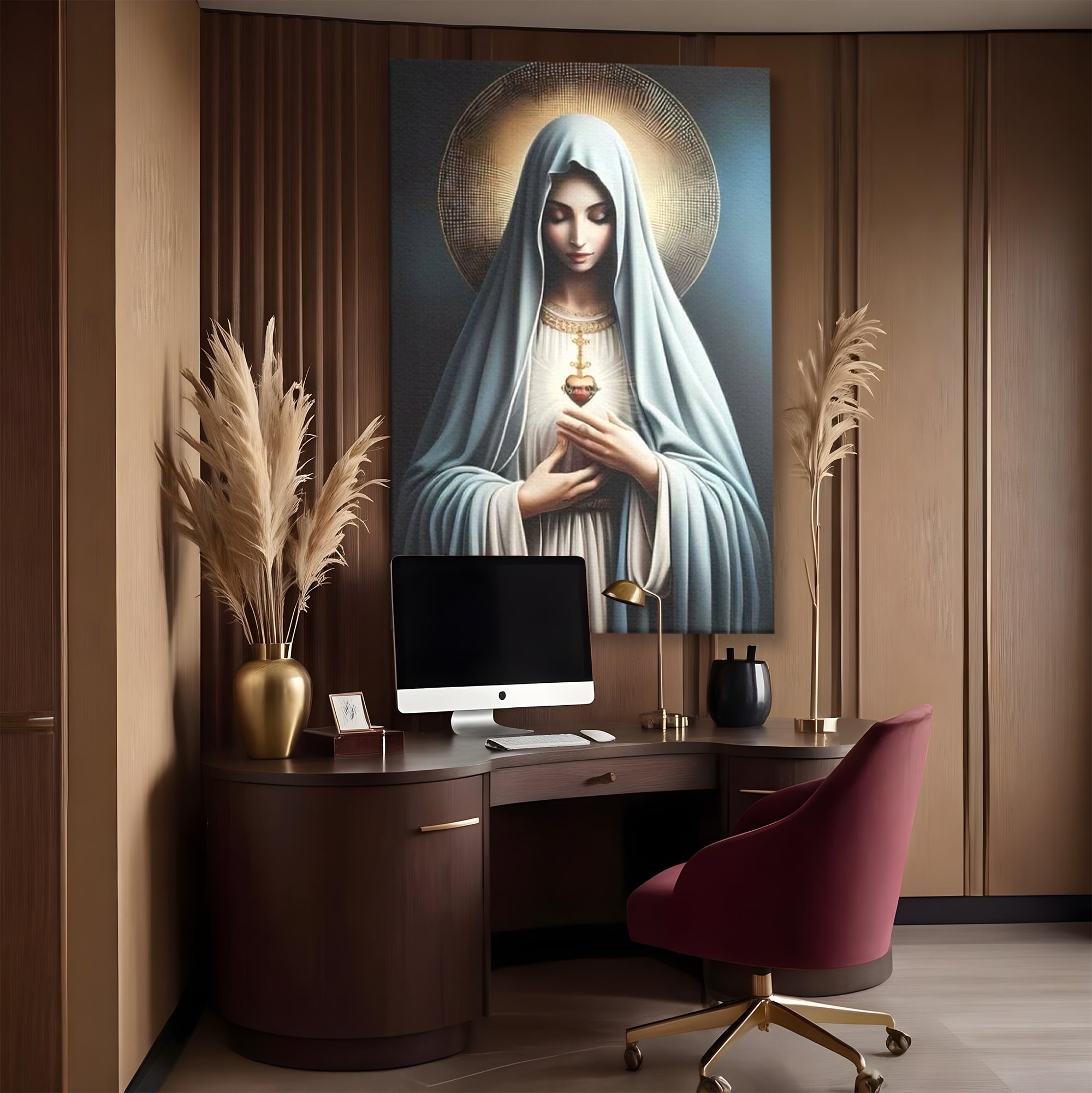 Tablou Canvas Premium LuxCanva® H1039, In Bratele Credintei, Fecioara Maria, Rugaciune, Lumina, Credinta, Pace, Har, Blandete, Divin, Arta Religioasa, Living, Dormitor