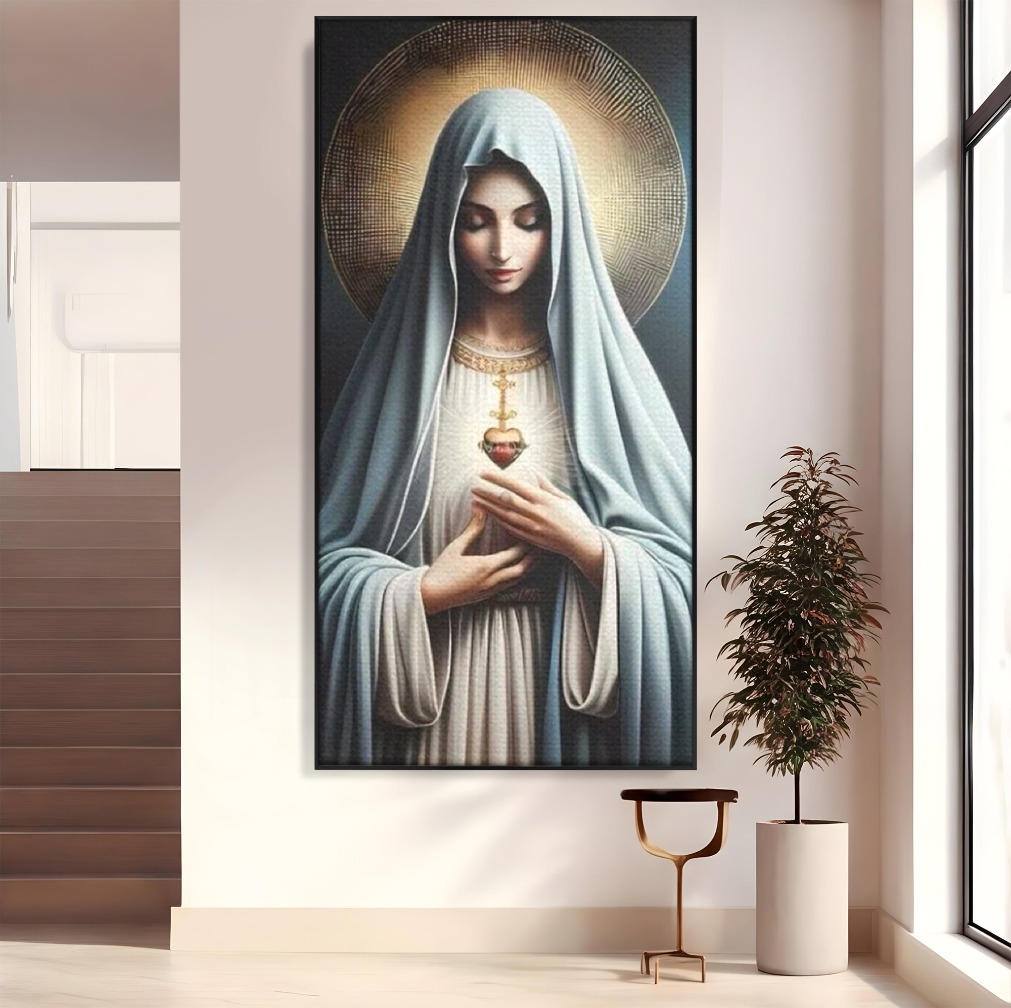 Tablou Canvas Premium LuxCanva® H1039, In Bratele Credintei, Fecioara Maria, Rugaciune, Lumina, Credinta, Pace, Har, Blandete, Divin, Arta Religioasa, Living, Dormitor
