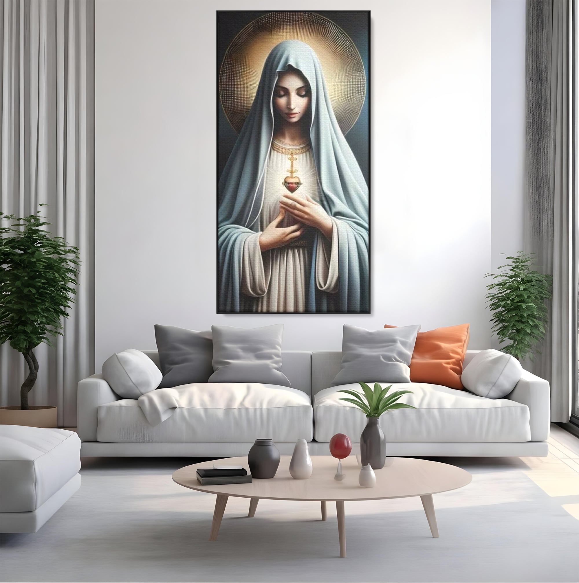 Tablou Canvas Premium LuxCanva® H1039, In Bratele Credintei, Fecioara Maria, Rugaciune, Lumina, Credinta, Pace, Har, Blandete, Divin, Arta Religioasa, Living, Dormitor