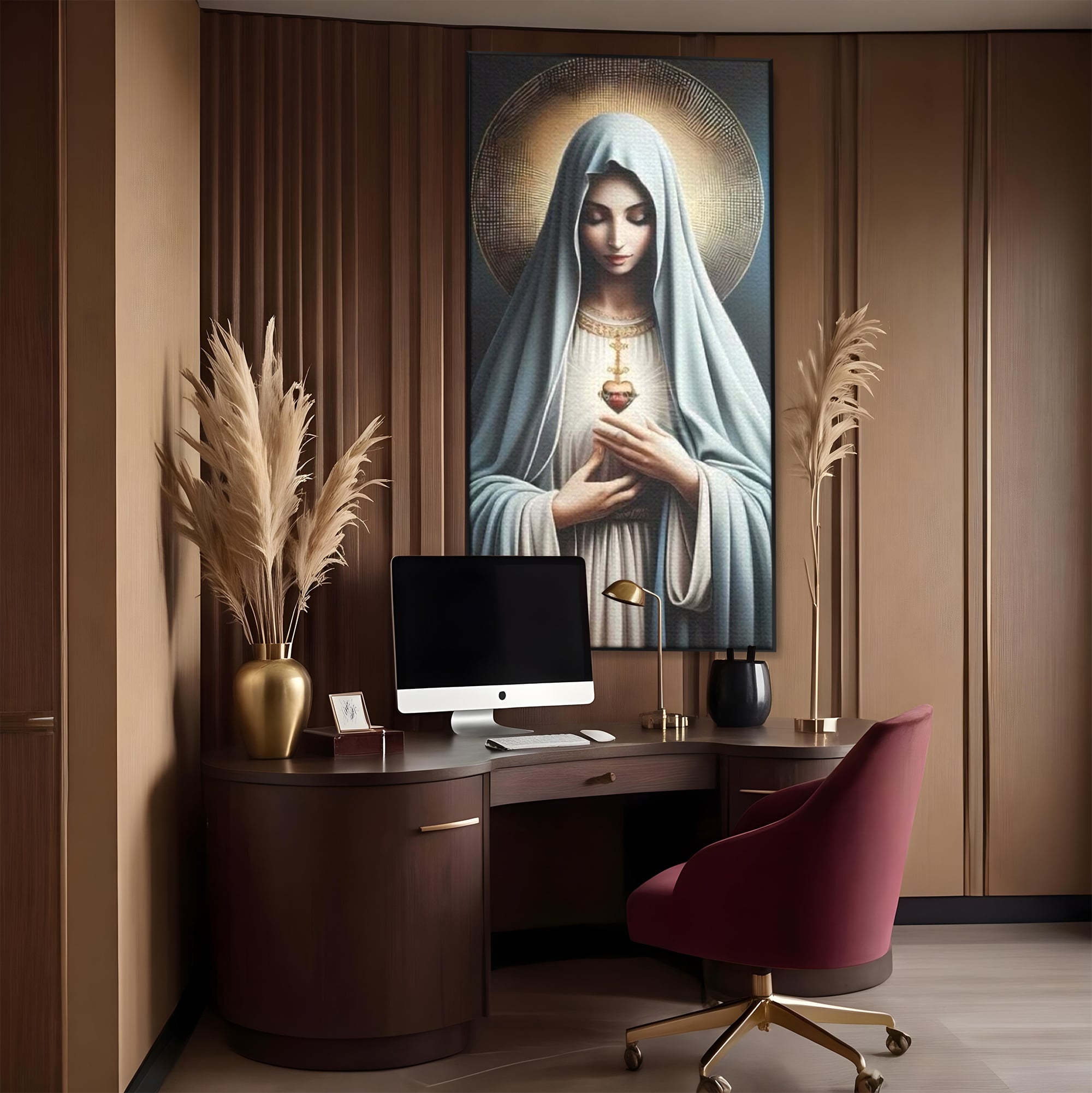Tablou Canvas Premium LuxCanva® H1039, In Bratele Credintei, Fecioara Maria, Rugaciune, Lumina, Credinta, Pace, Har, Blandete, Divin, Arta Religioasa, Living, Dormitor